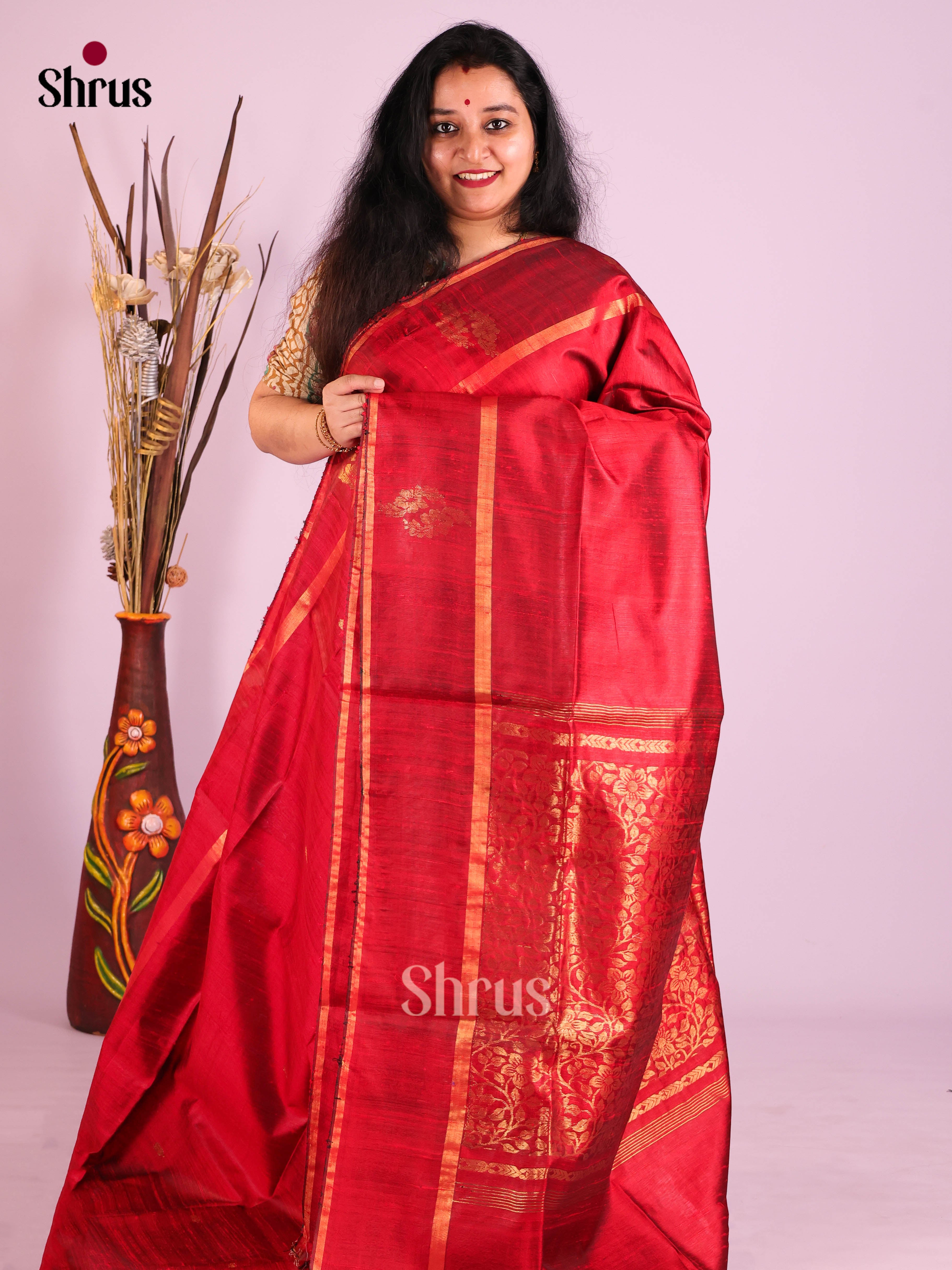Red(Single Tone)- Raw Silk Saree