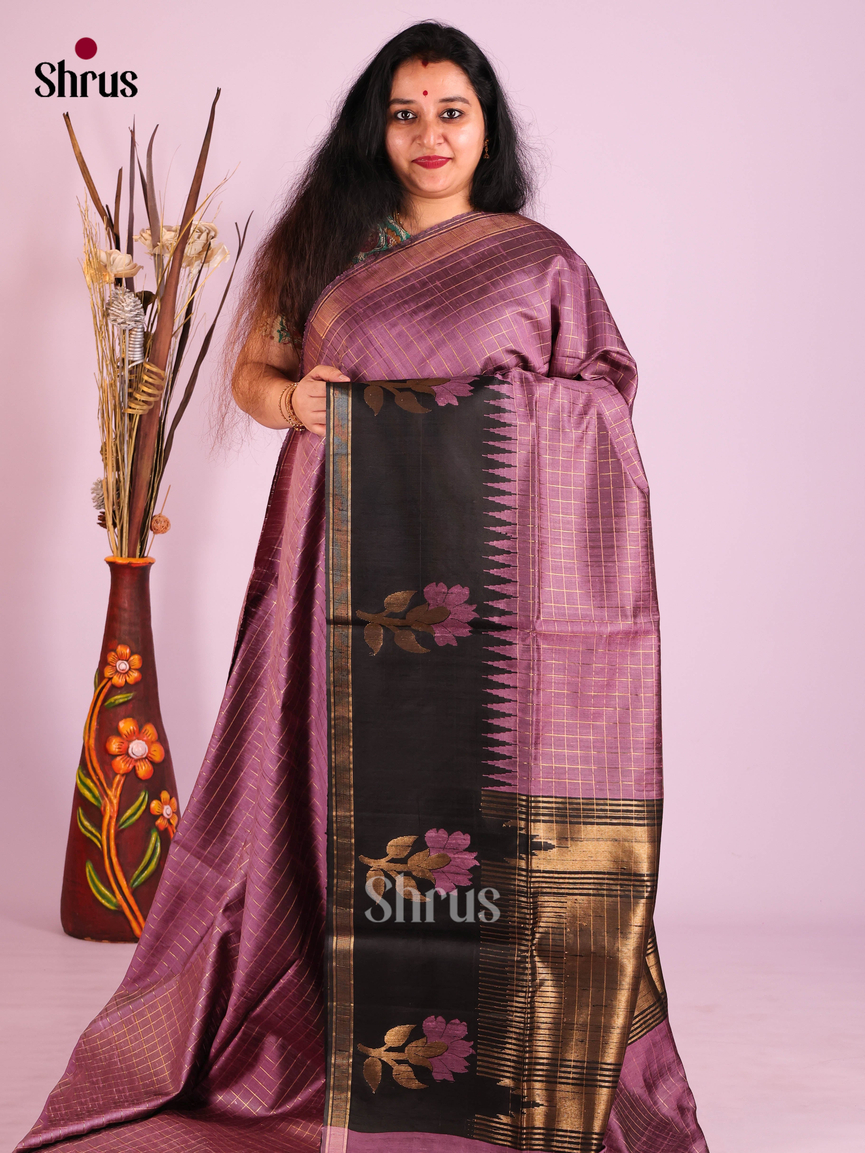 Purple & Black - Raw Silk Saree - Shop on Shrus.com