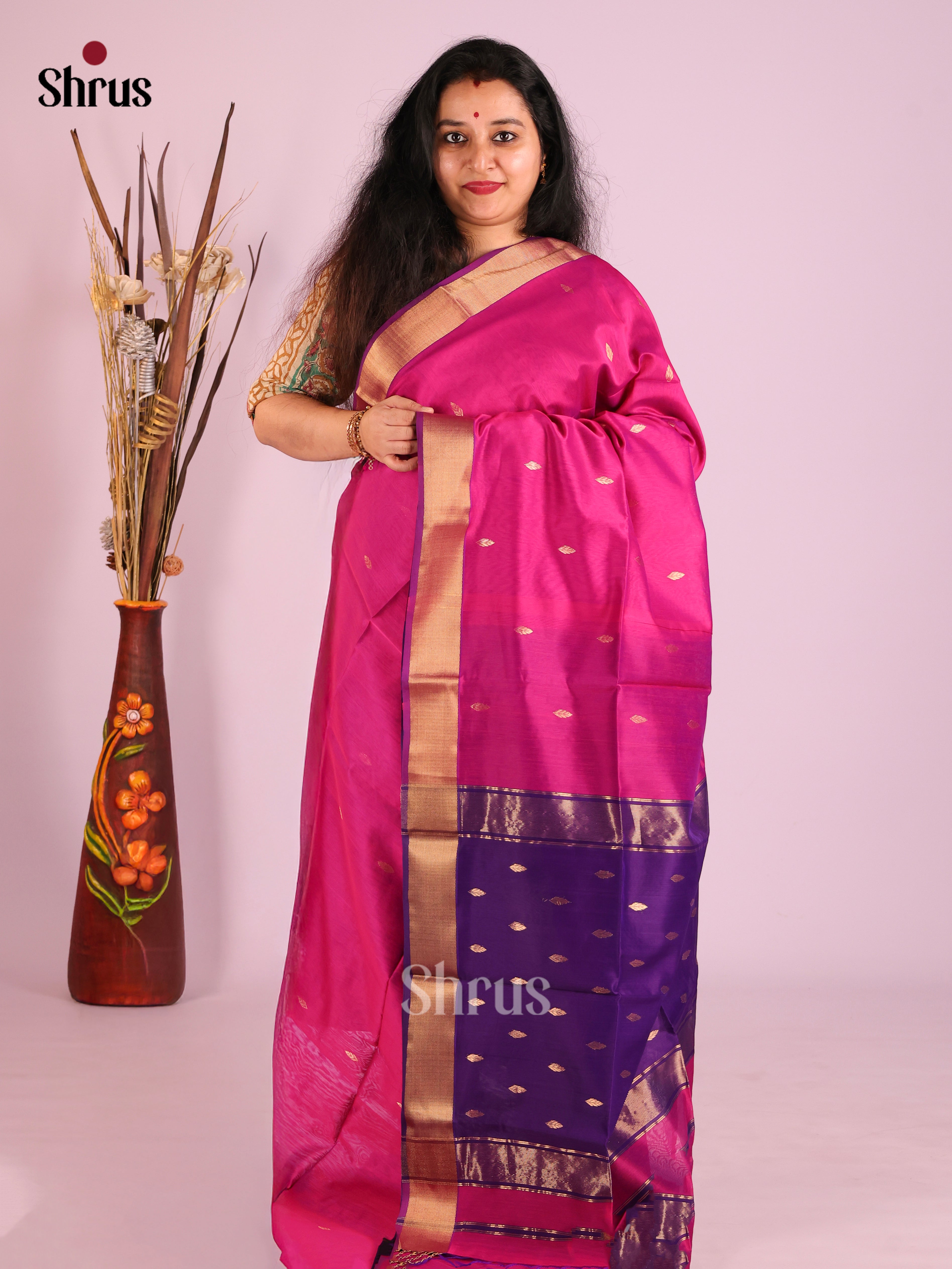 Purple & Violet - Maheshwari silkcotton Saree - Shop on Shrus.com