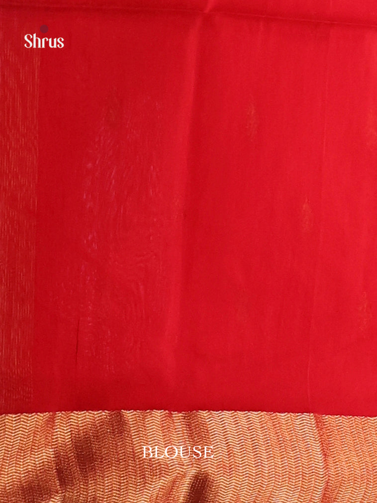Stunning Red Maheshwari Silk Cotton Saree with Gold Buttas & Kaddi Border