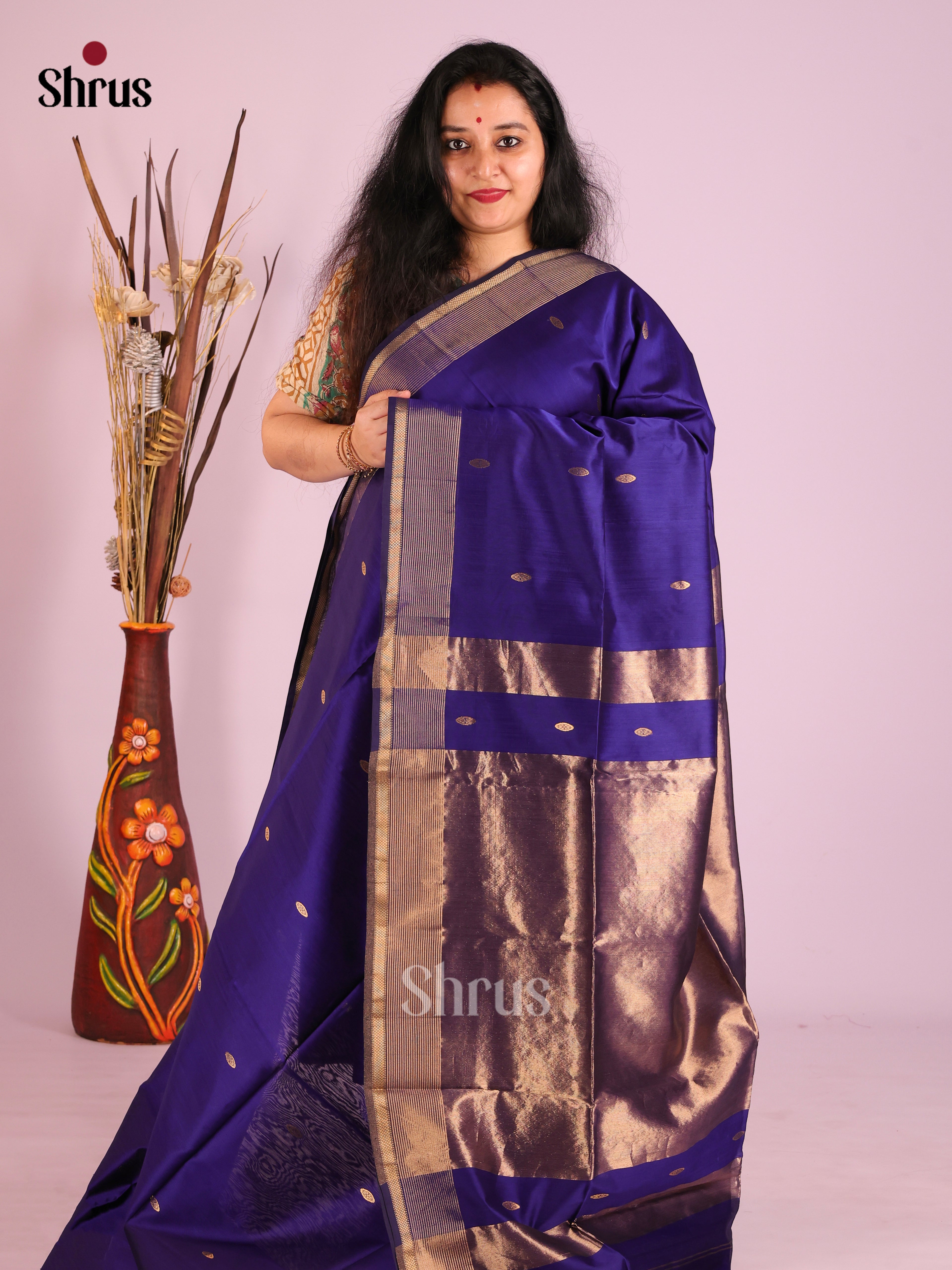 Blue(Single Tone)- Maheshwari silkcotton Saree