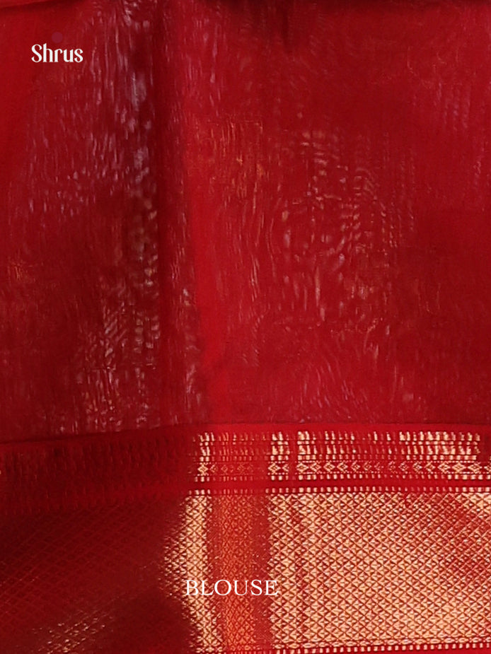 Green & Red - Maheshwari silkcotton Saree - Shop on Shrus.com