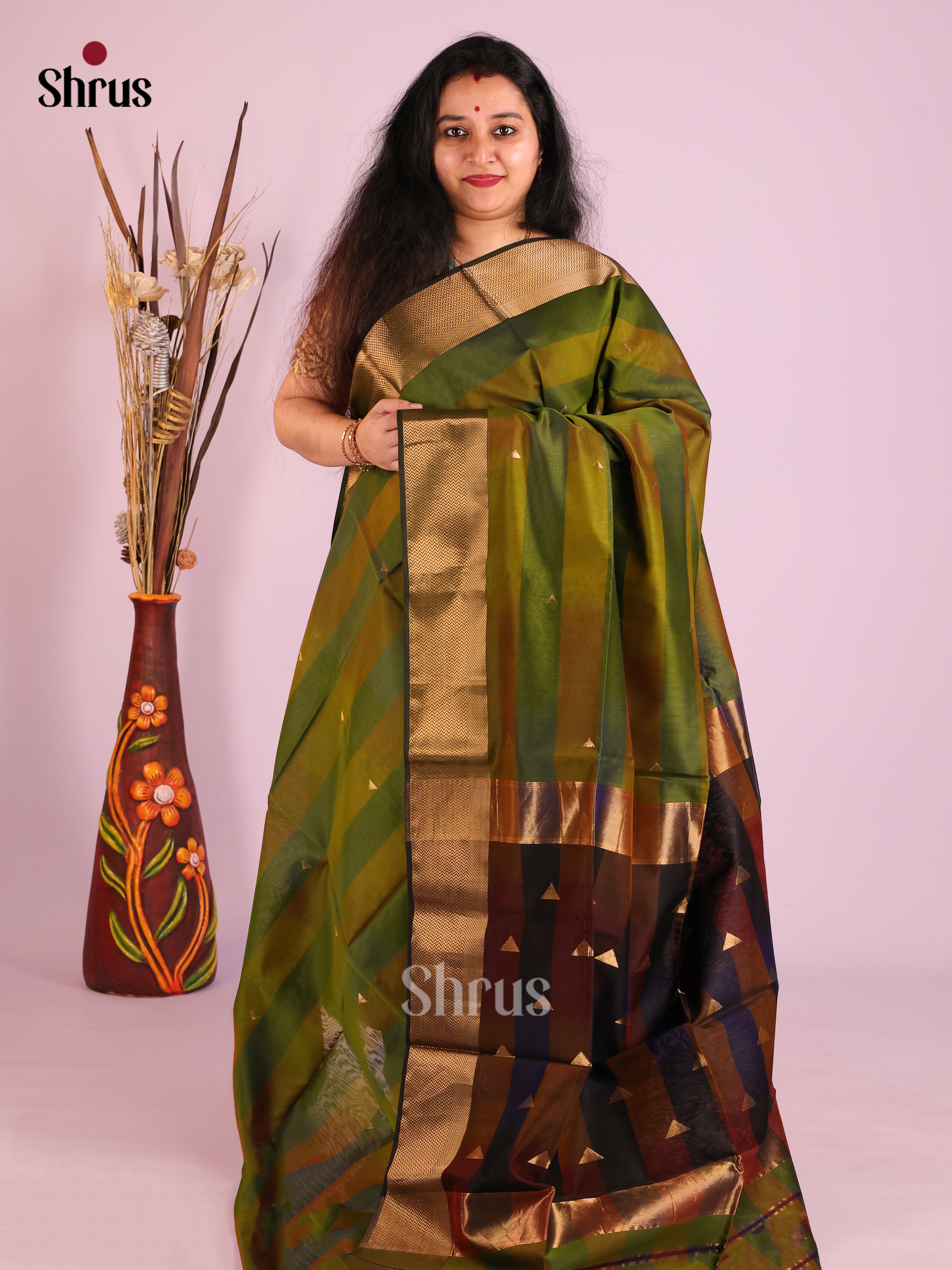 Shades of Green & Brown- Maheshwari silkcotton Saree