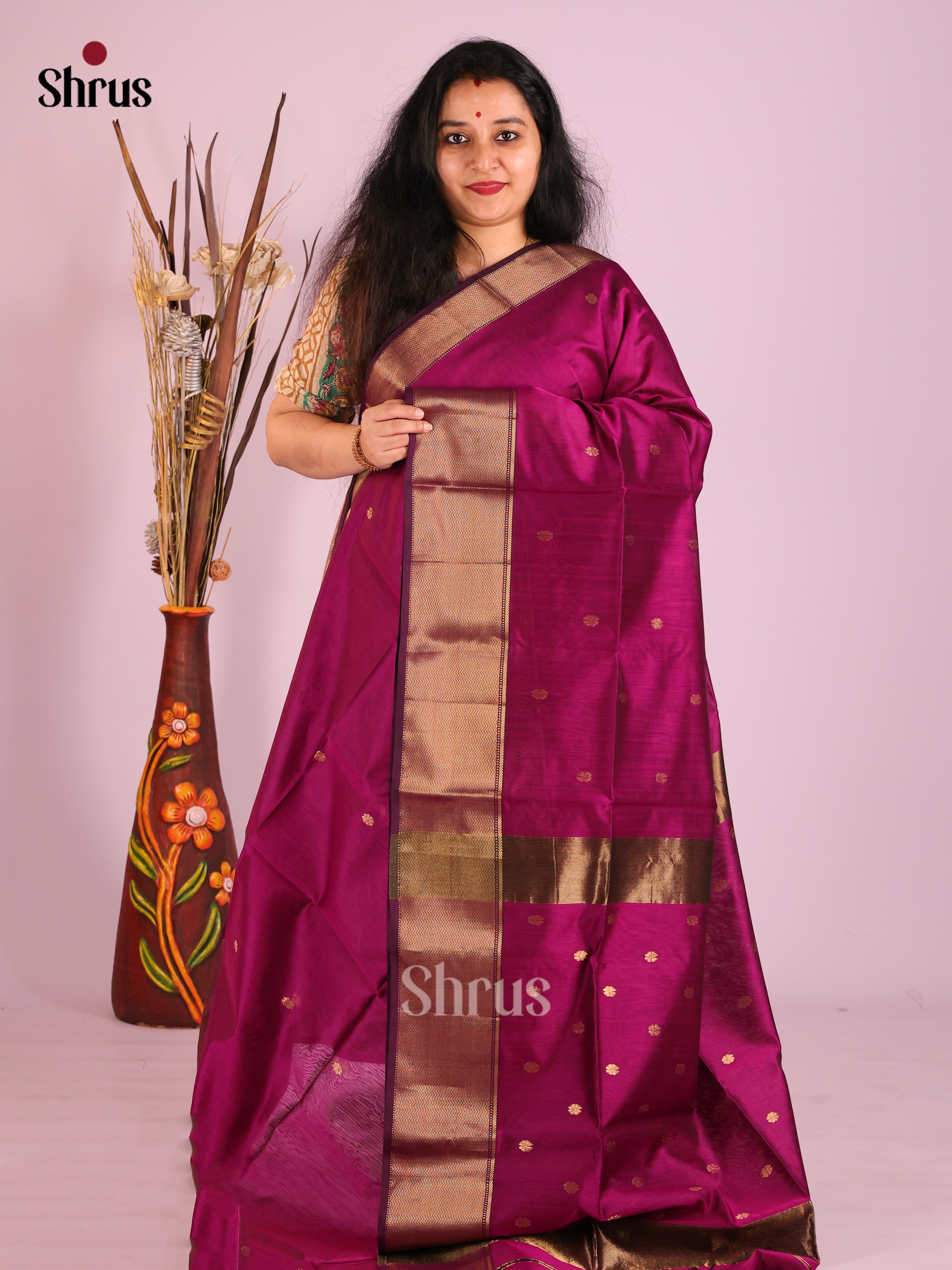 DIS27541 - Maheshwari silkcotton Saree - Shop on Shrus.com