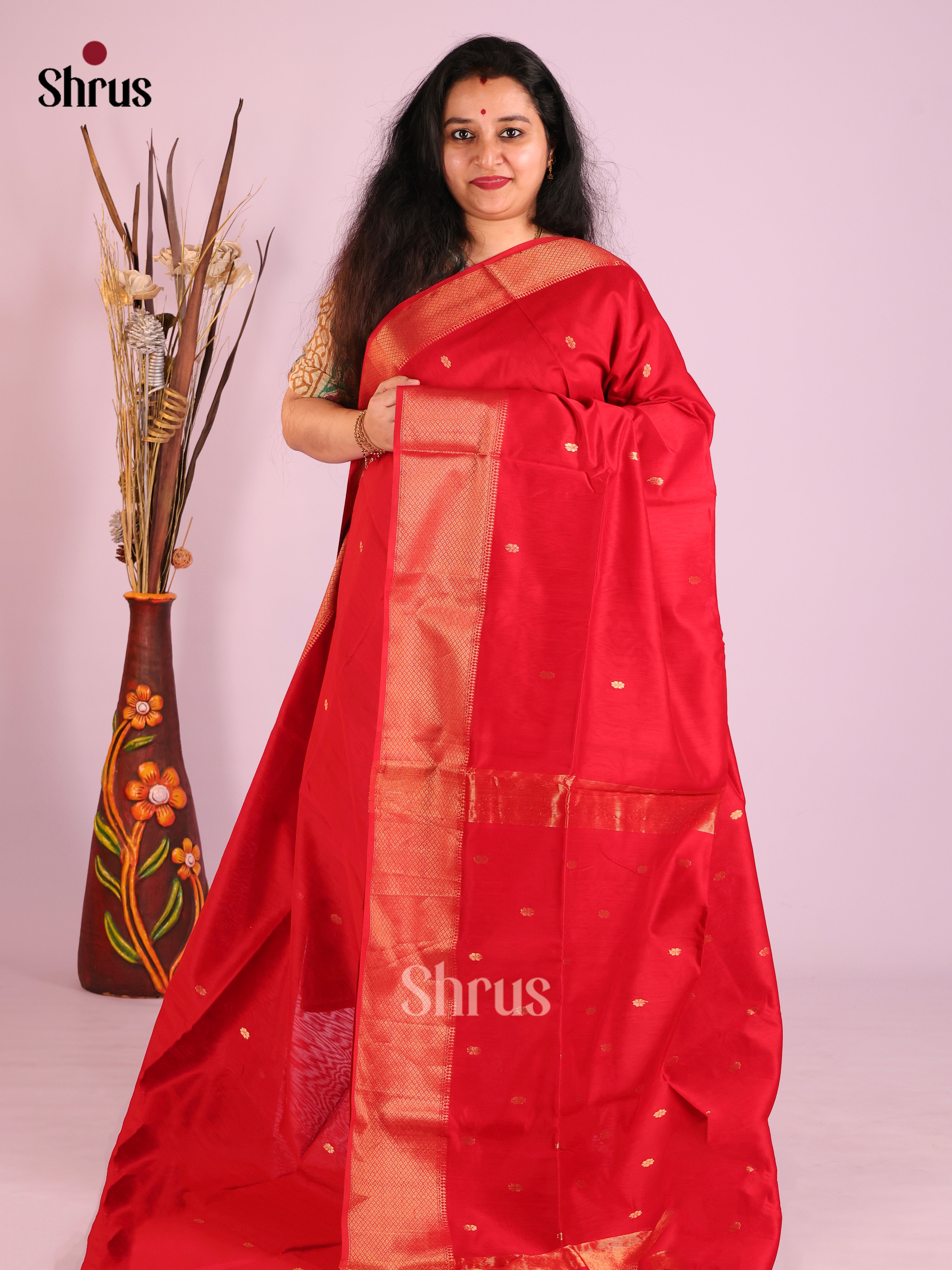 Red(Single Tone)- Maheshwari silkcotton Saree