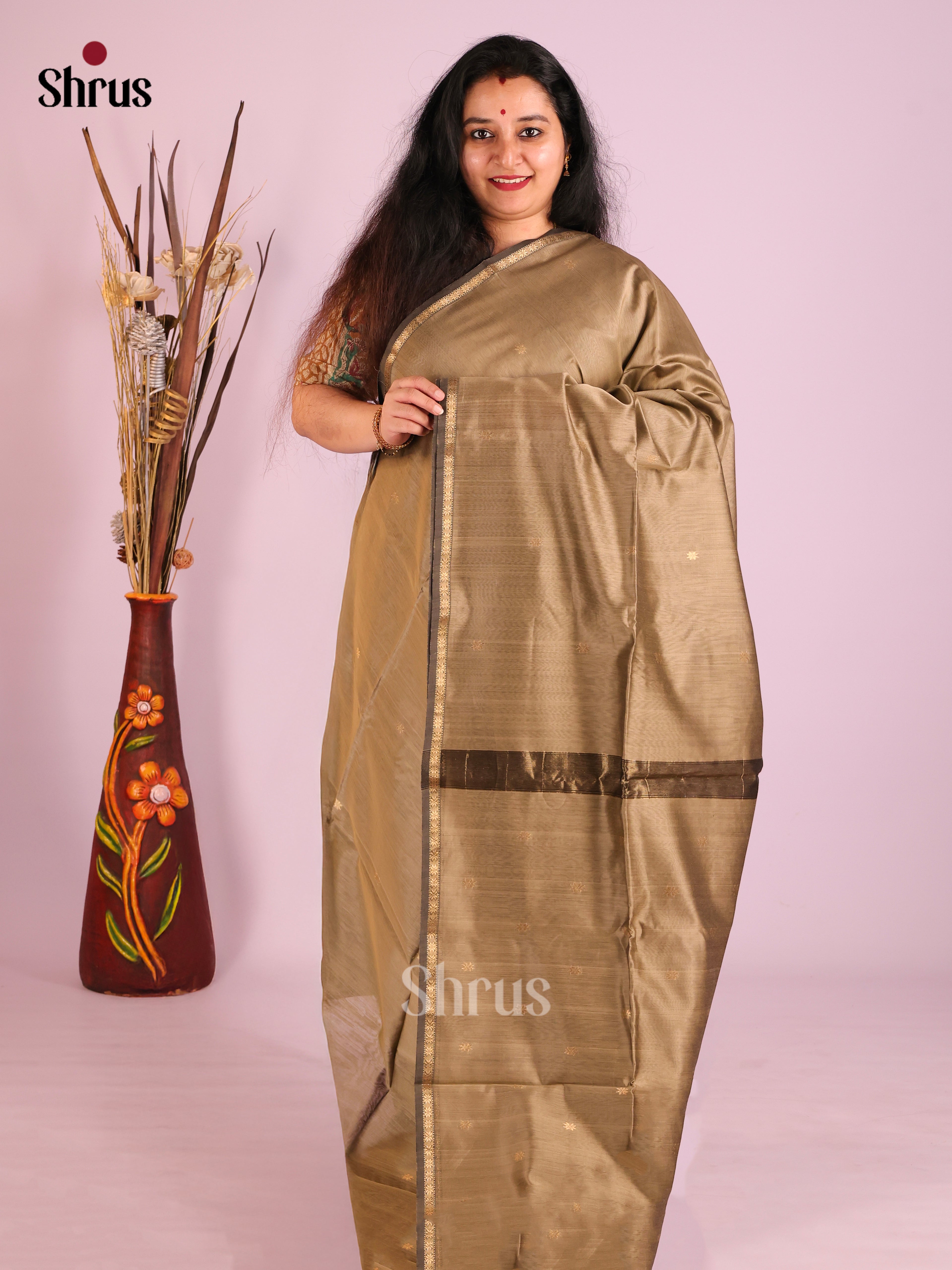 Pastel Grey- Maheshwari silkcotton Saree - Shop on Shrus.com