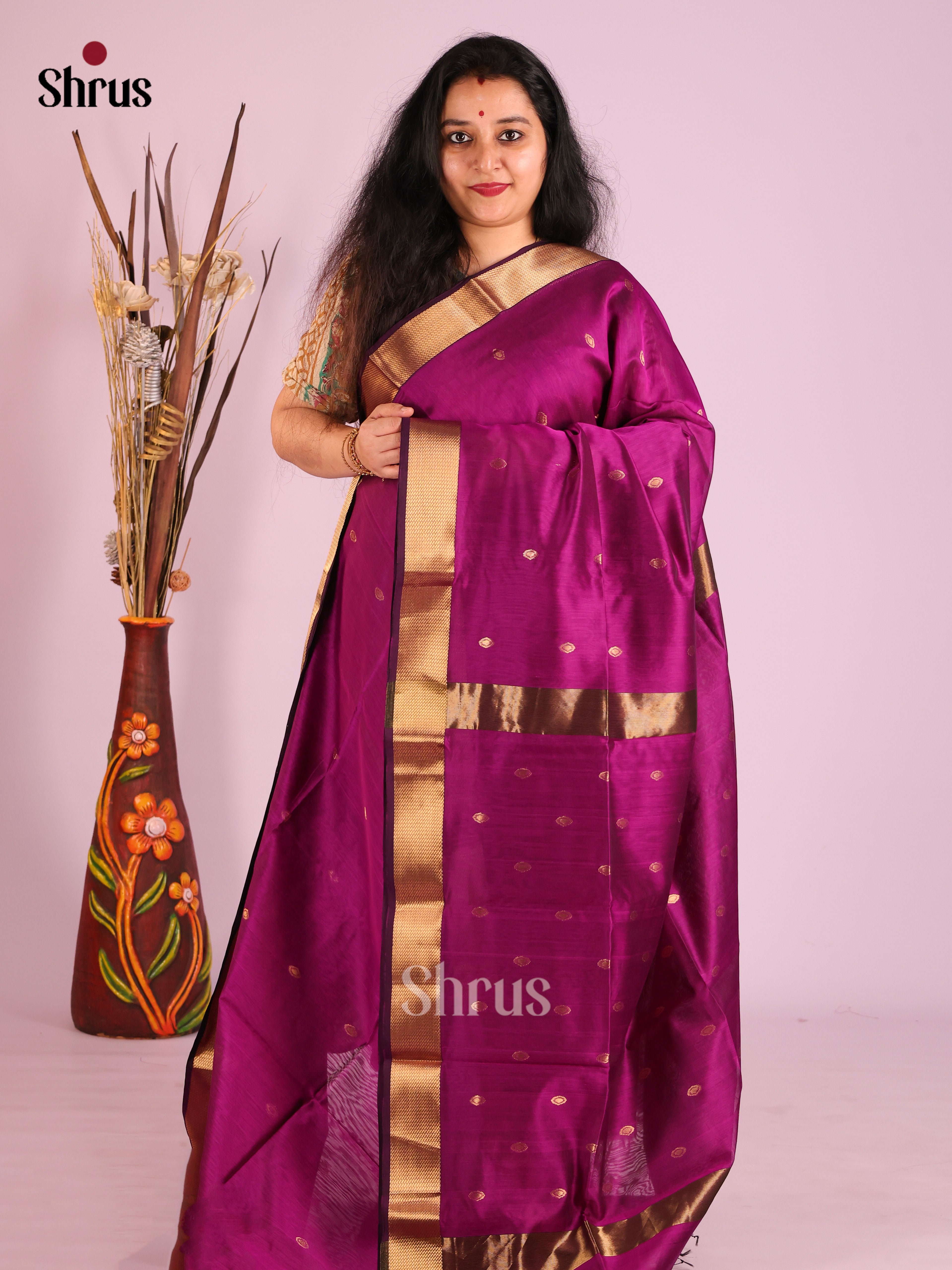 DIS27604 - Maheshwari silkcotton Saree - Shop on Shrus.com
