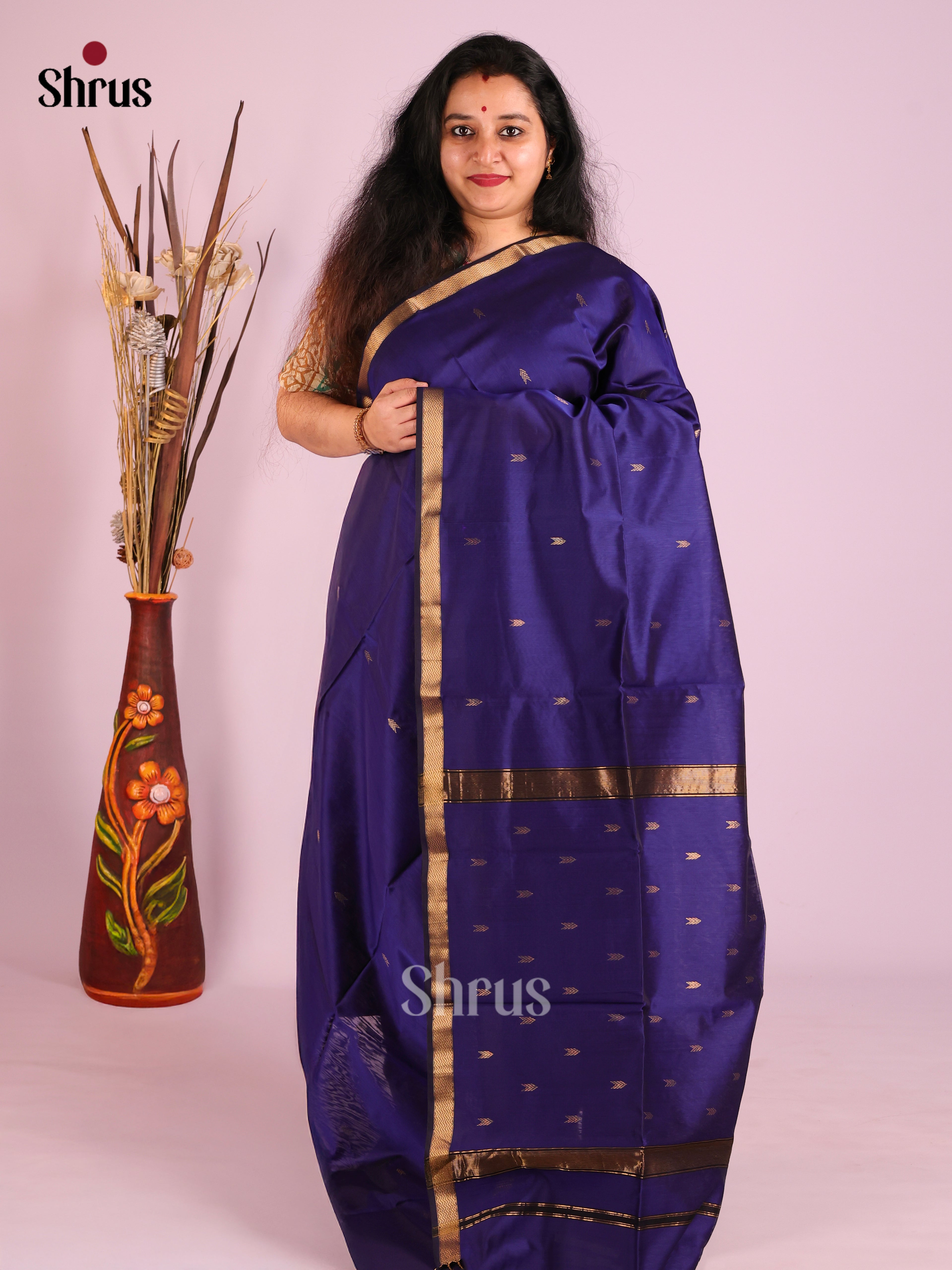 Blue(Single Tone)- Maheshwari silkcotton Saree