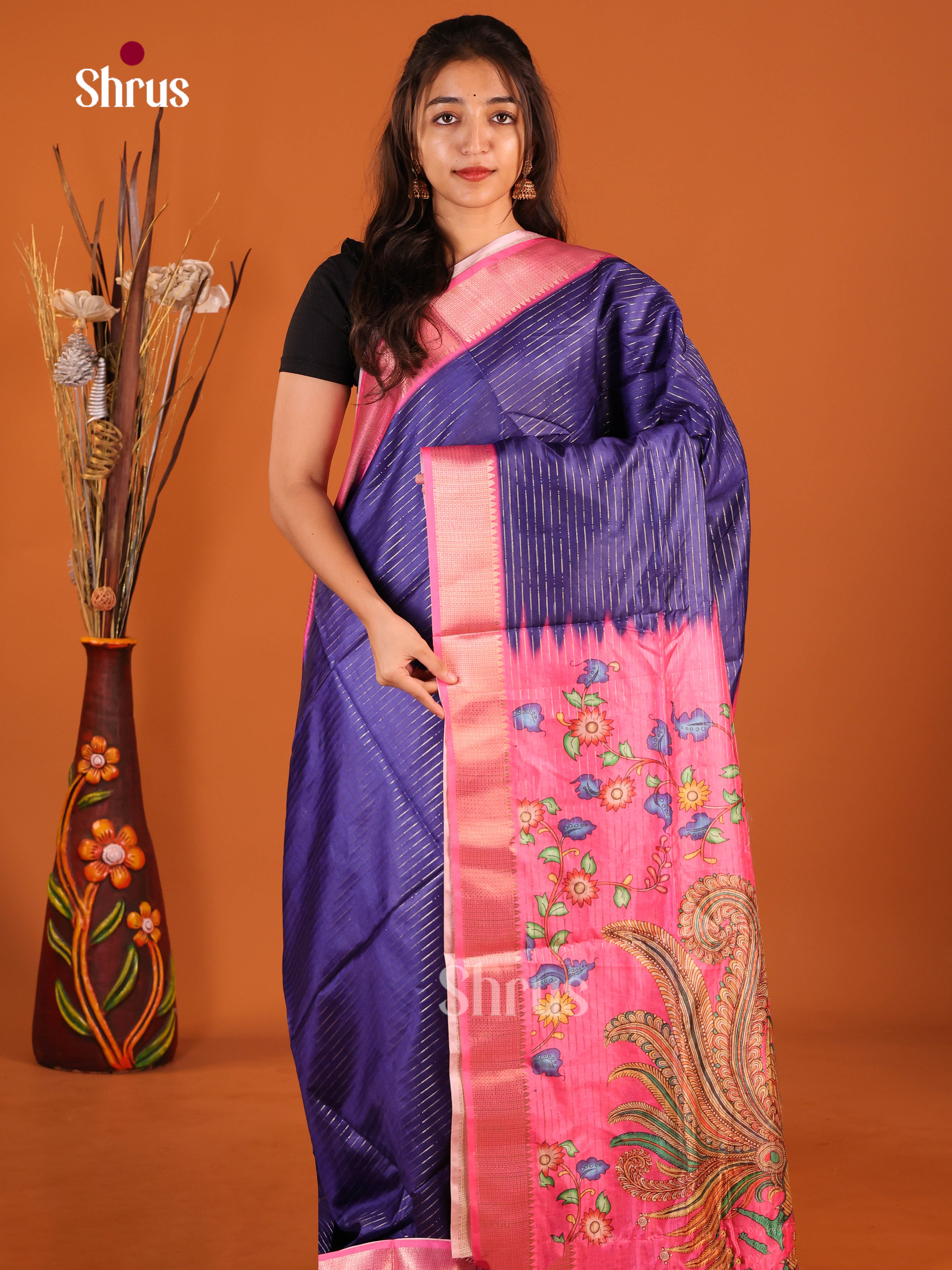 Blue & Pink - Semi Dola silk Saree