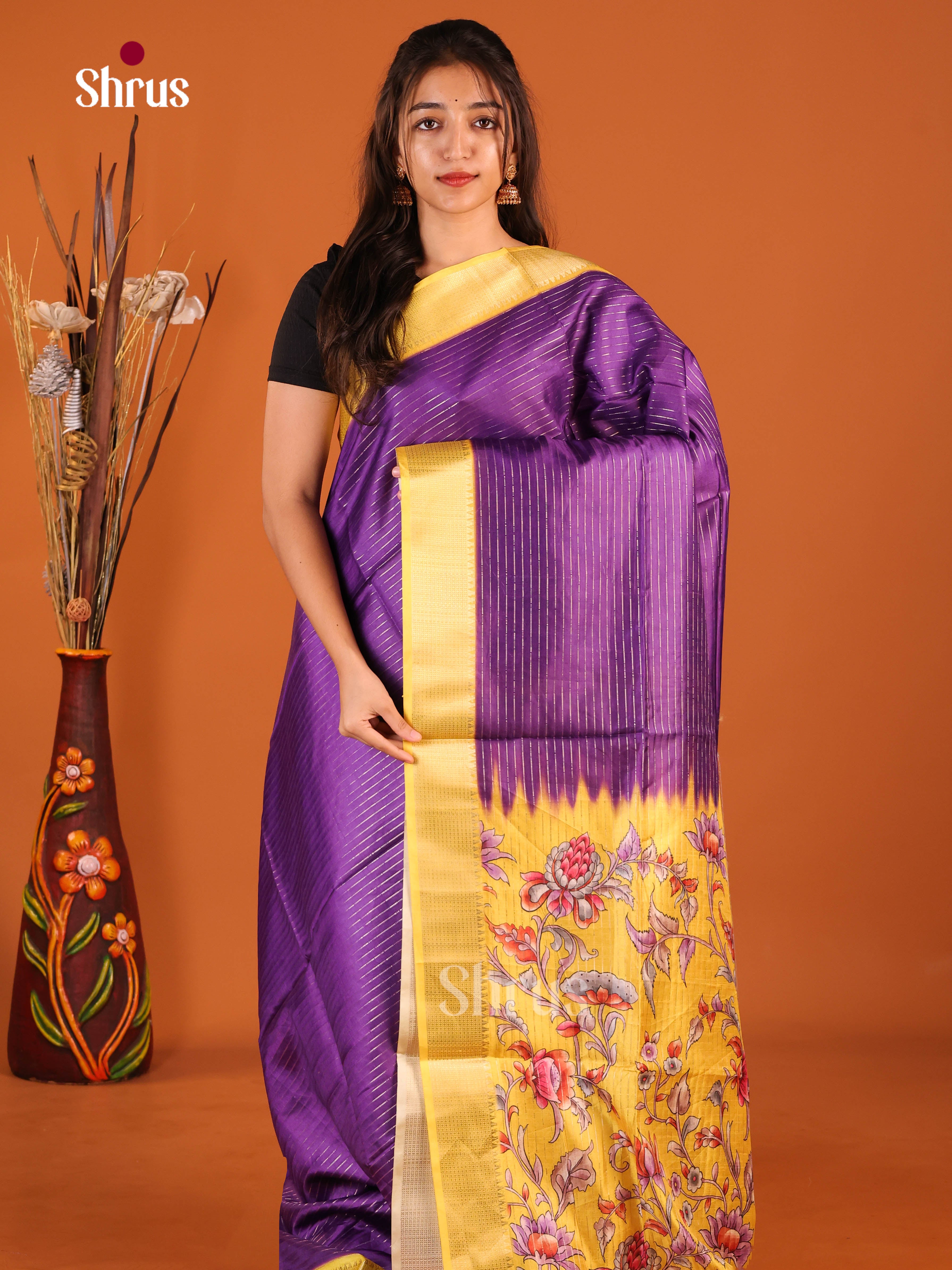 Violet & Yellow - Semi Dola silk Saree