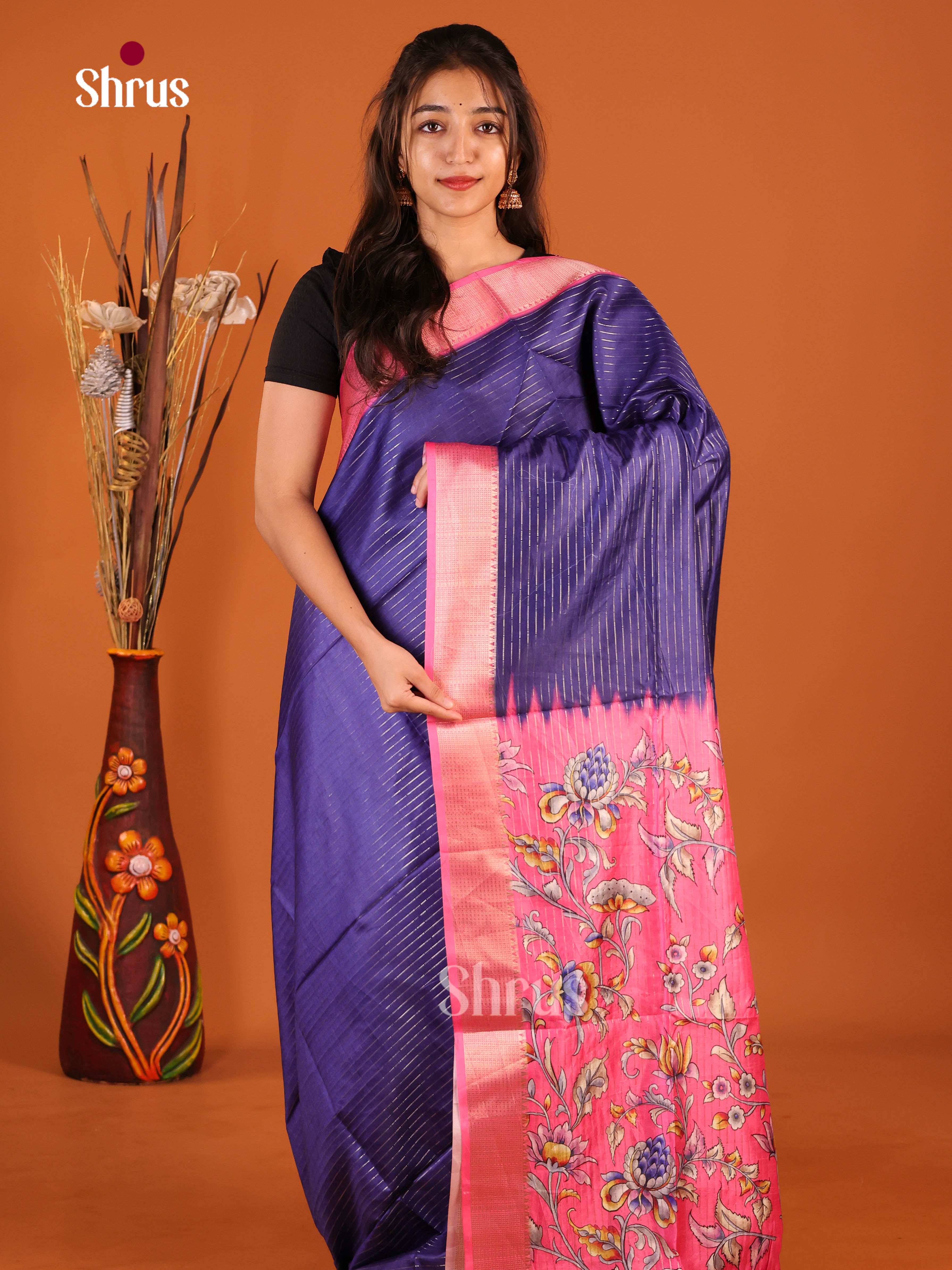 Blue & Pink - Semi Dola silk Saree
