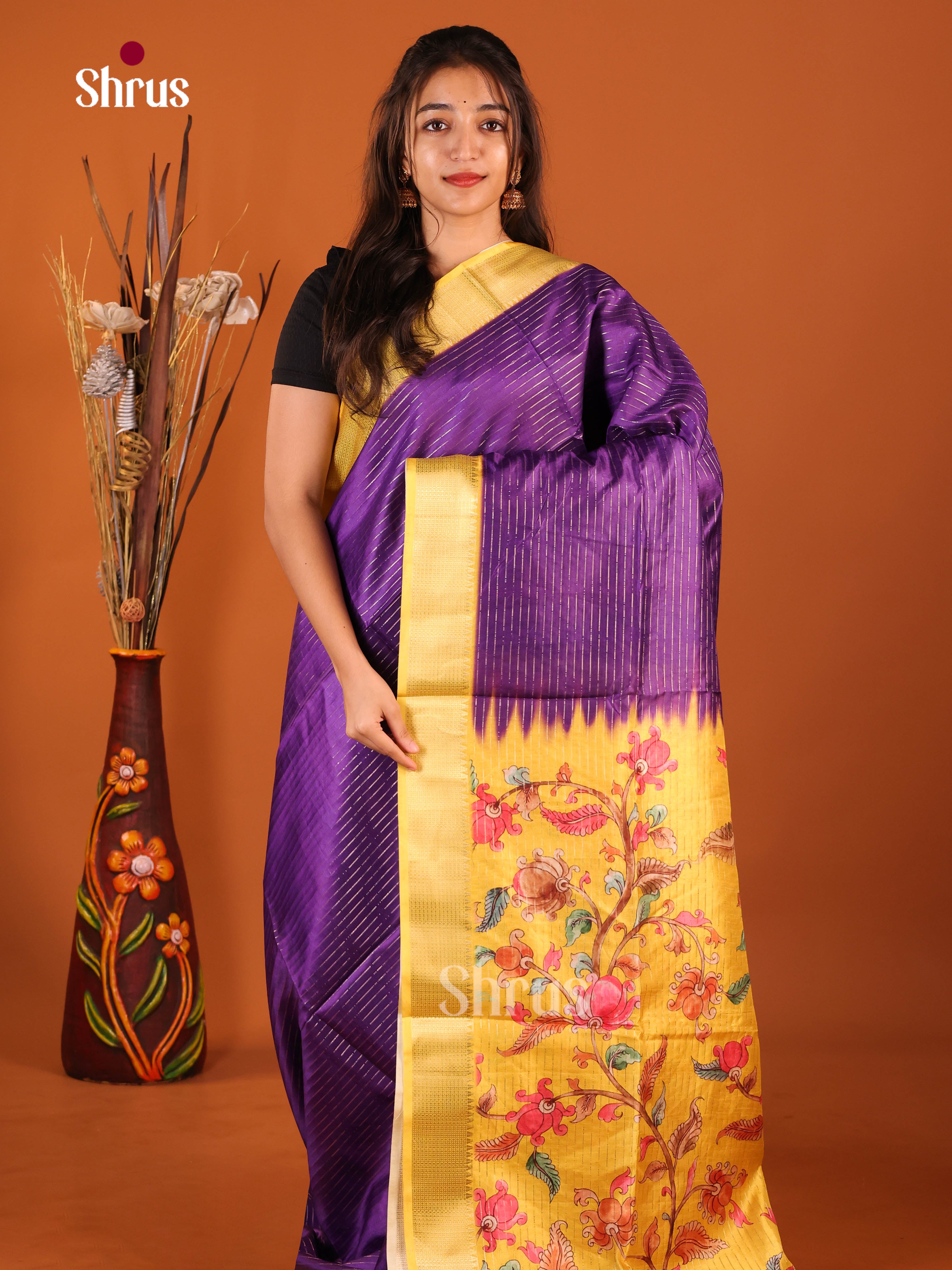 Violet & Yellow - Semi Dola silk Saree