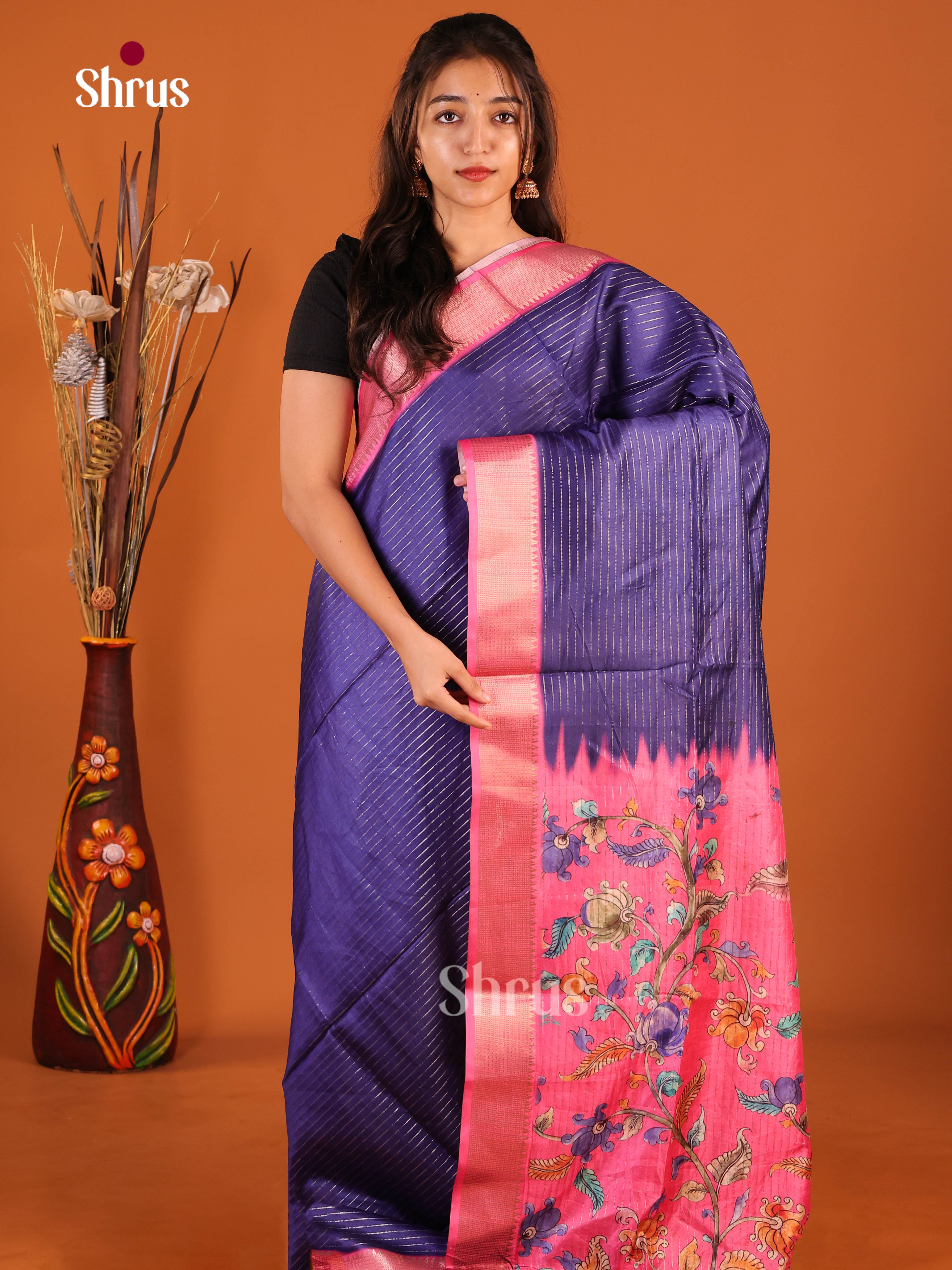 Blue & Pink - Semi Dola silk Saree