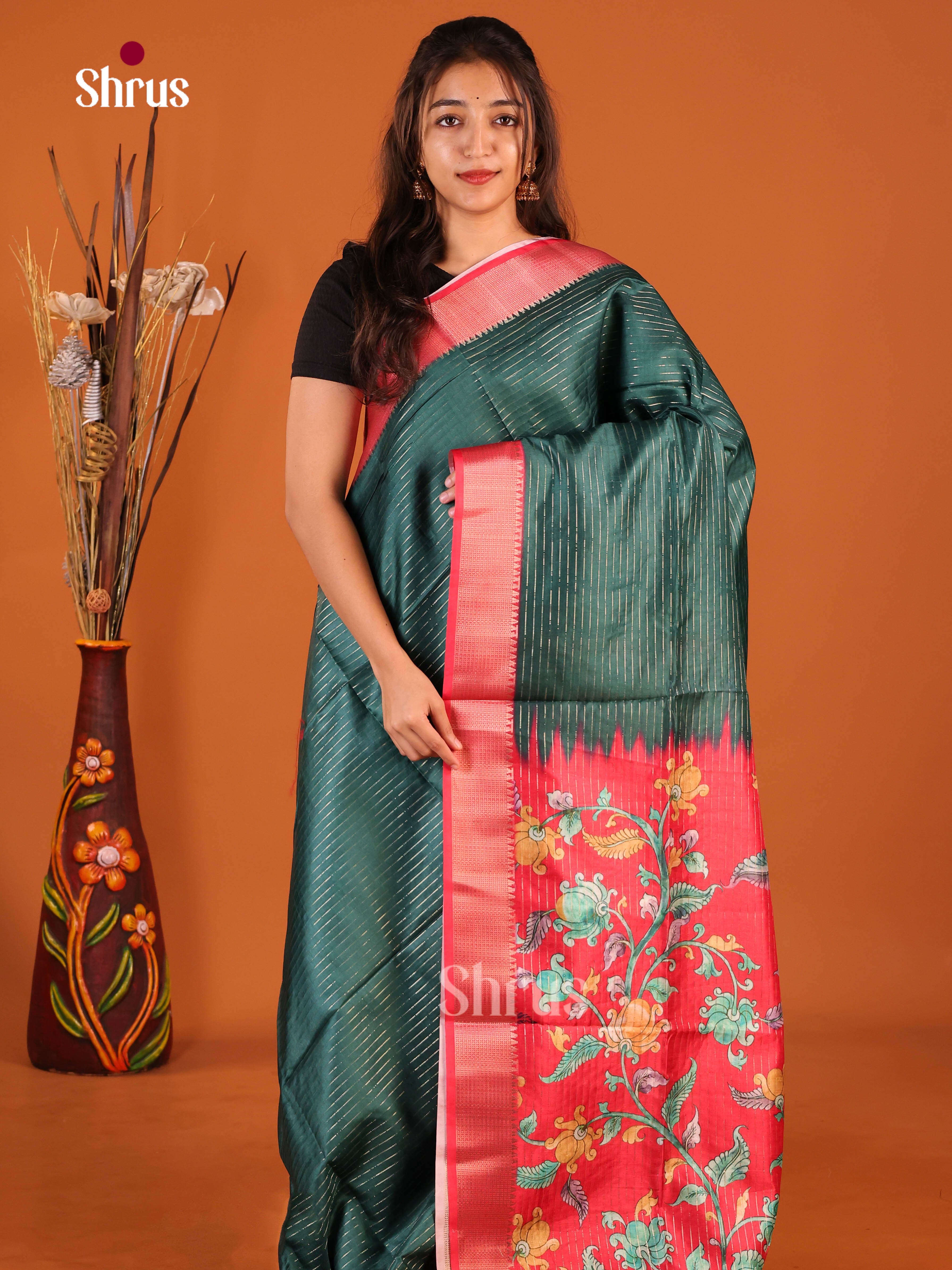 Green & Red - Semi Dola silk Saree