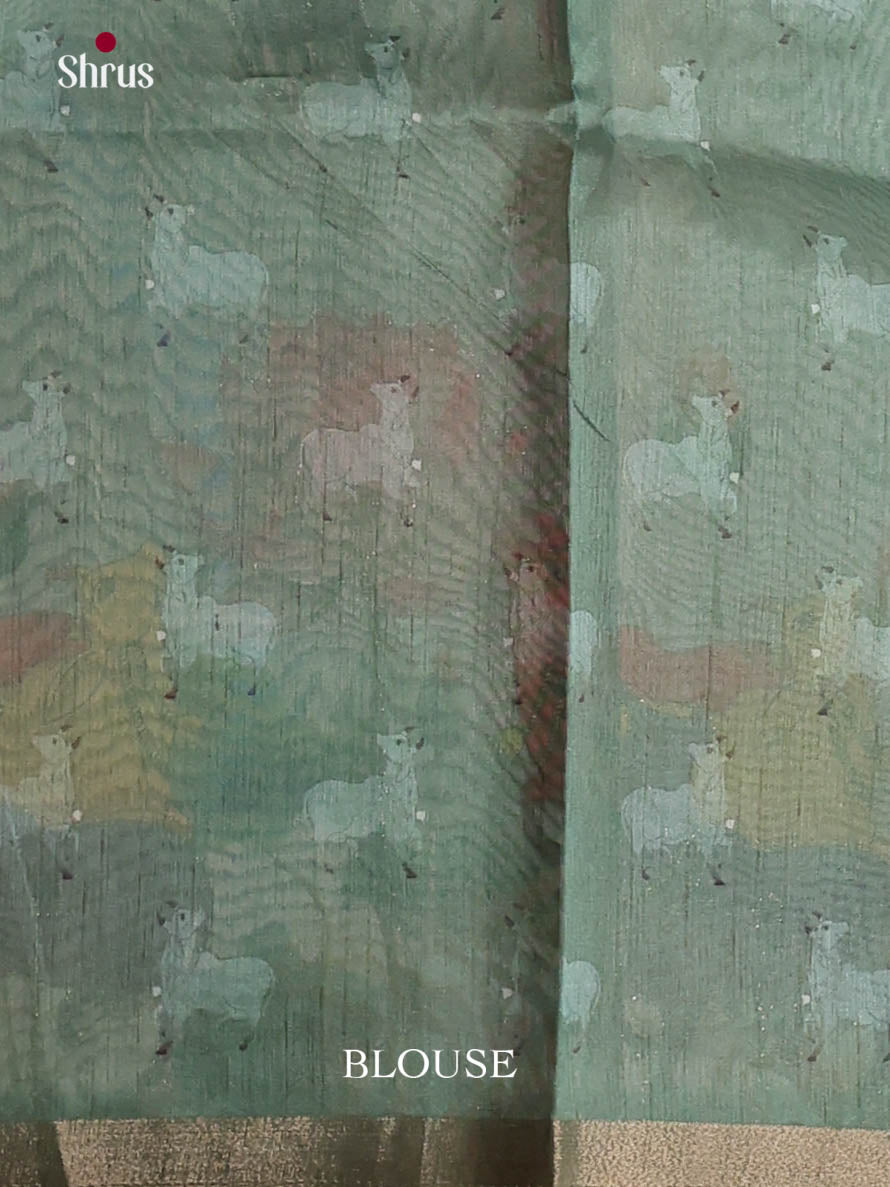 Grey & Green - Semi Chanderi Saree - Shop on Shrus.com