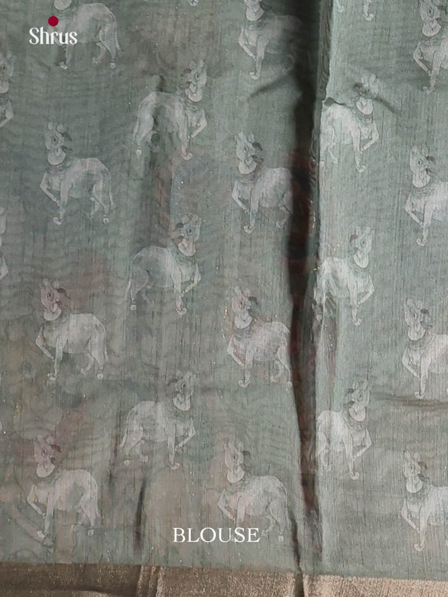 Pastel Green- Semi Chanderi Saree - Shop on Shrus.com