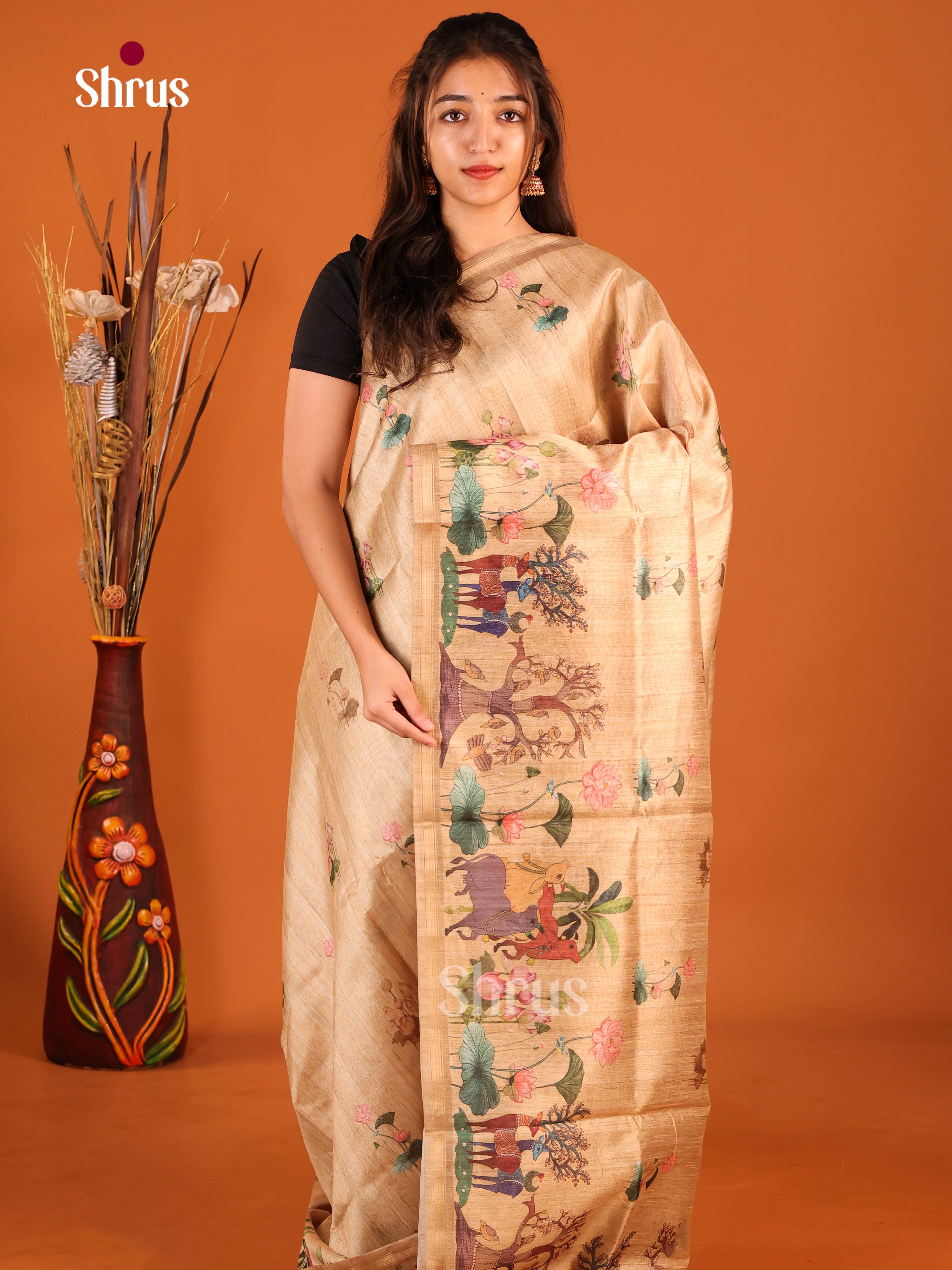 Pastel Brown- Semi Chanderi Saree