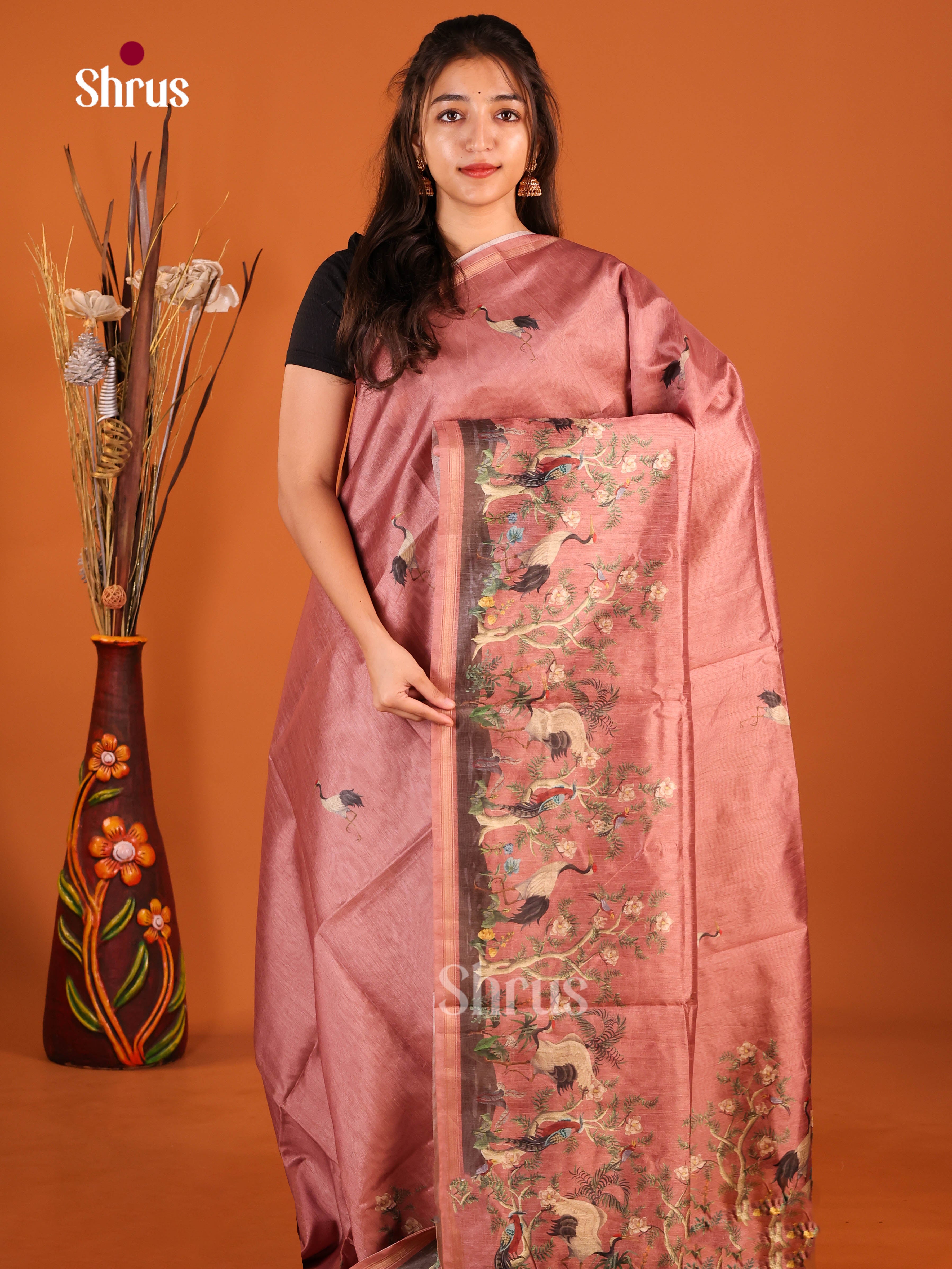 Onion Peel- Semi Chanderi Saree - Shop on Shrus.com