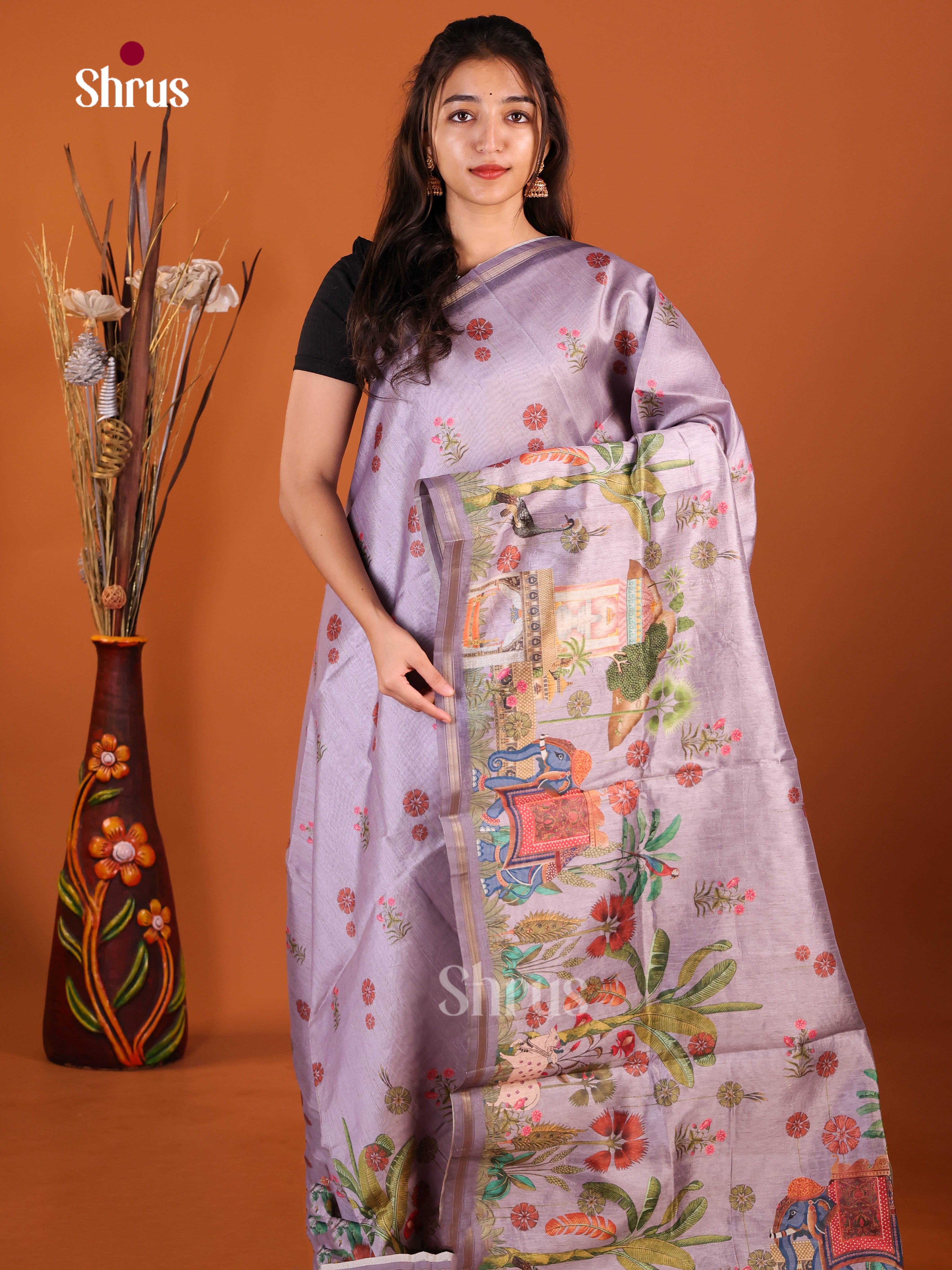Purple - Semi Chanderi Saree