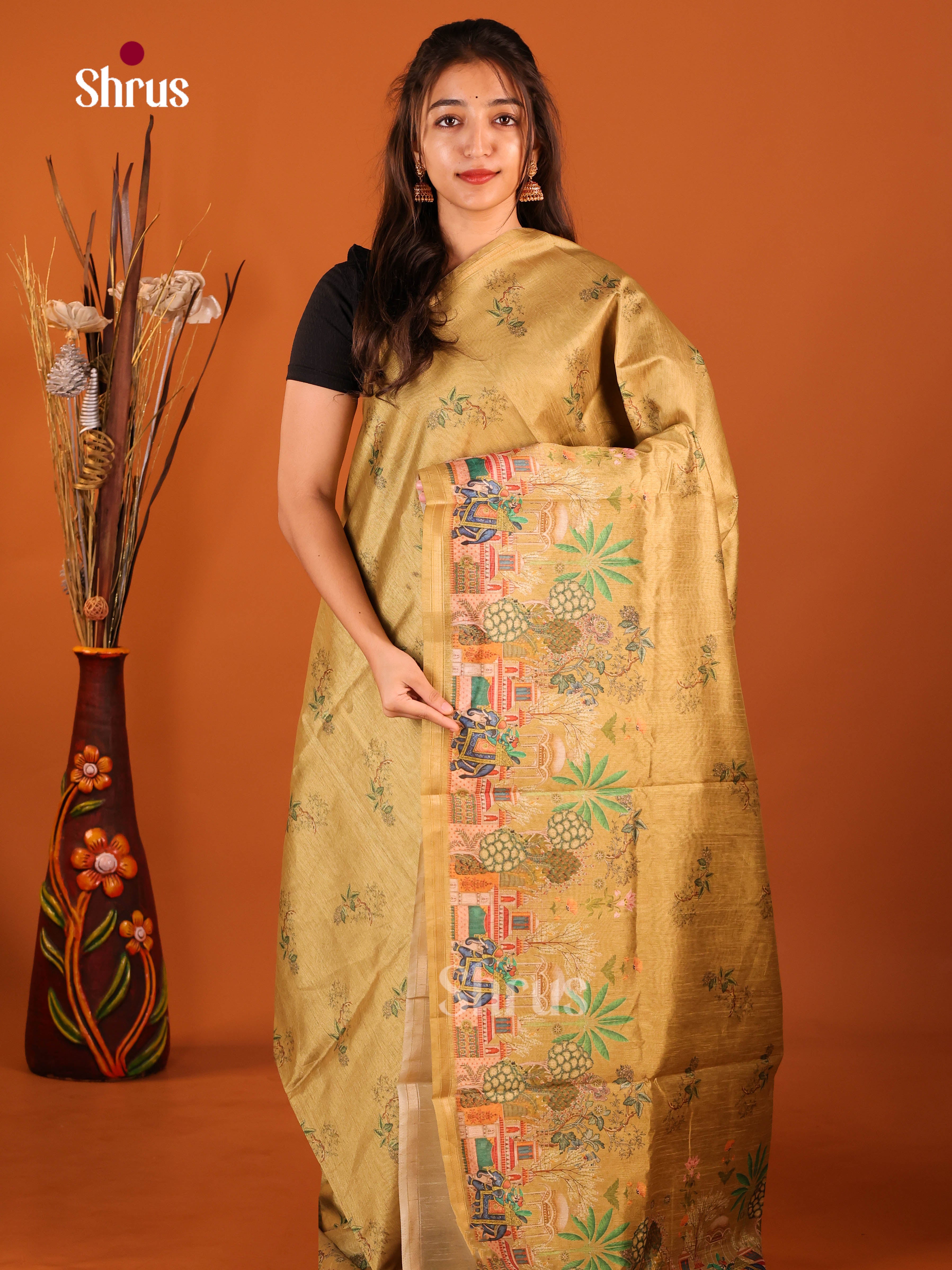 DIS29032 - Semi Chanderi Saree - Shop on Shrus.com