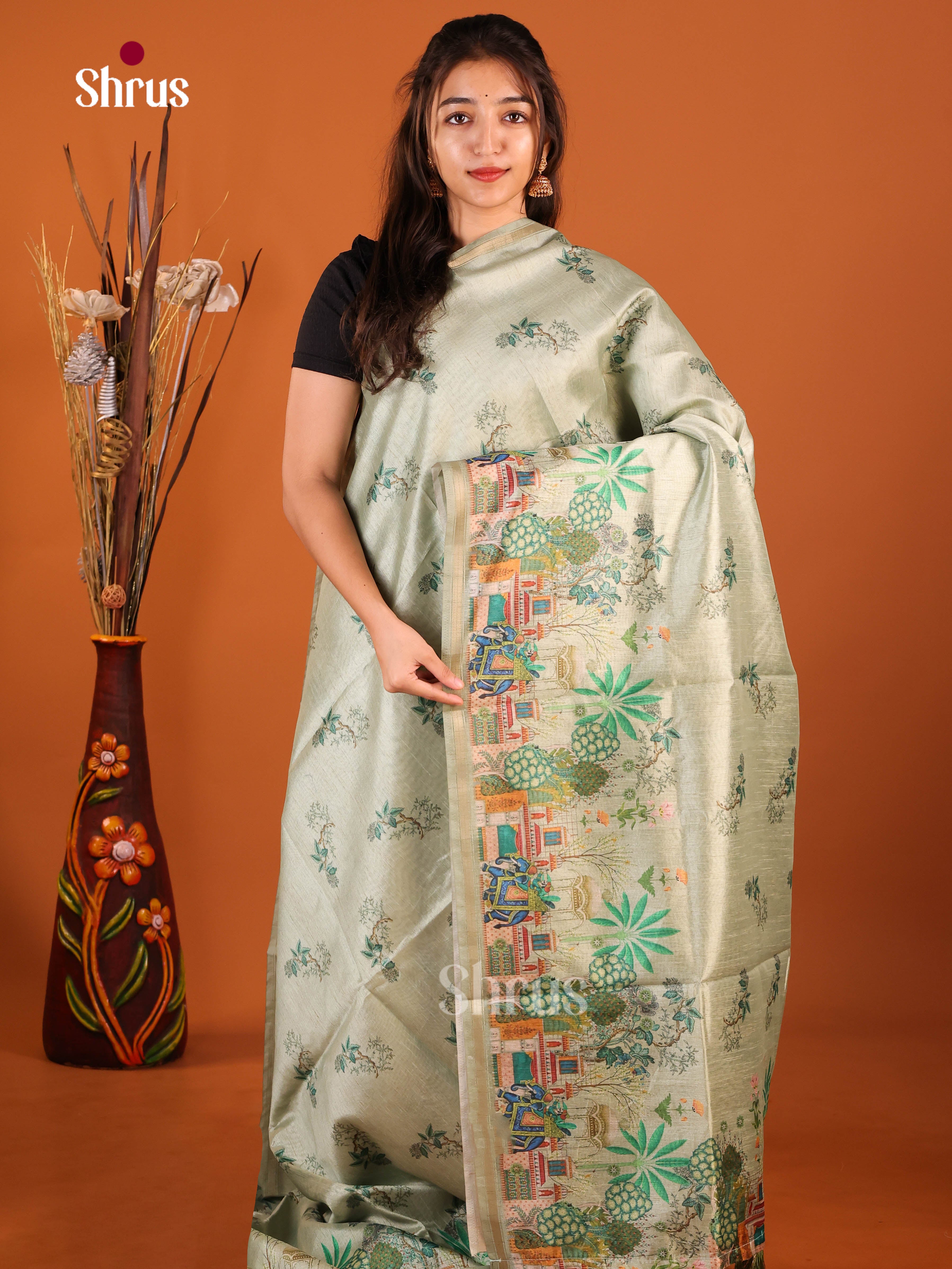 Grey Green - Semi Chanderi Saree