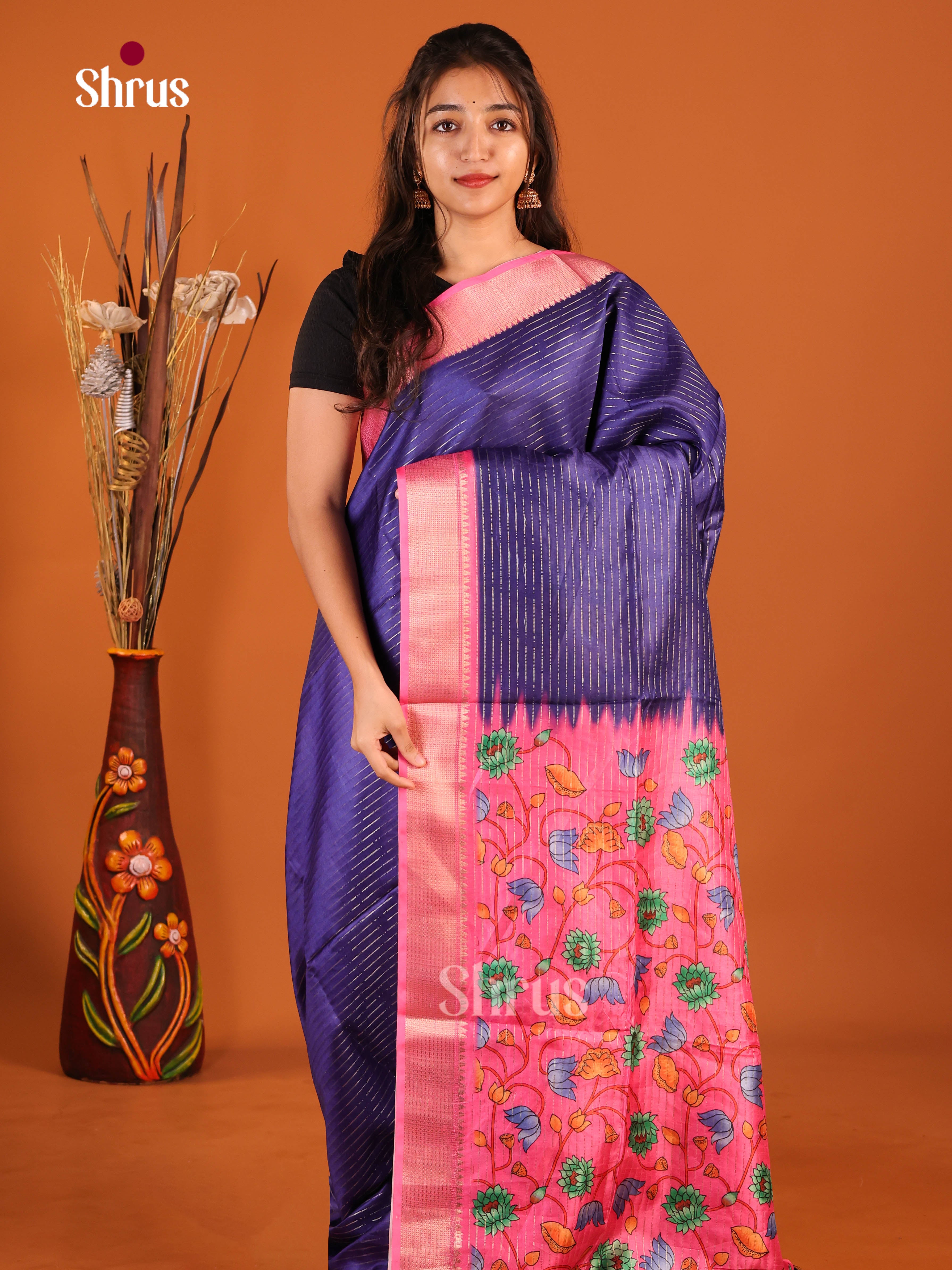 Blue & Pink - Semi Dola silk Saree