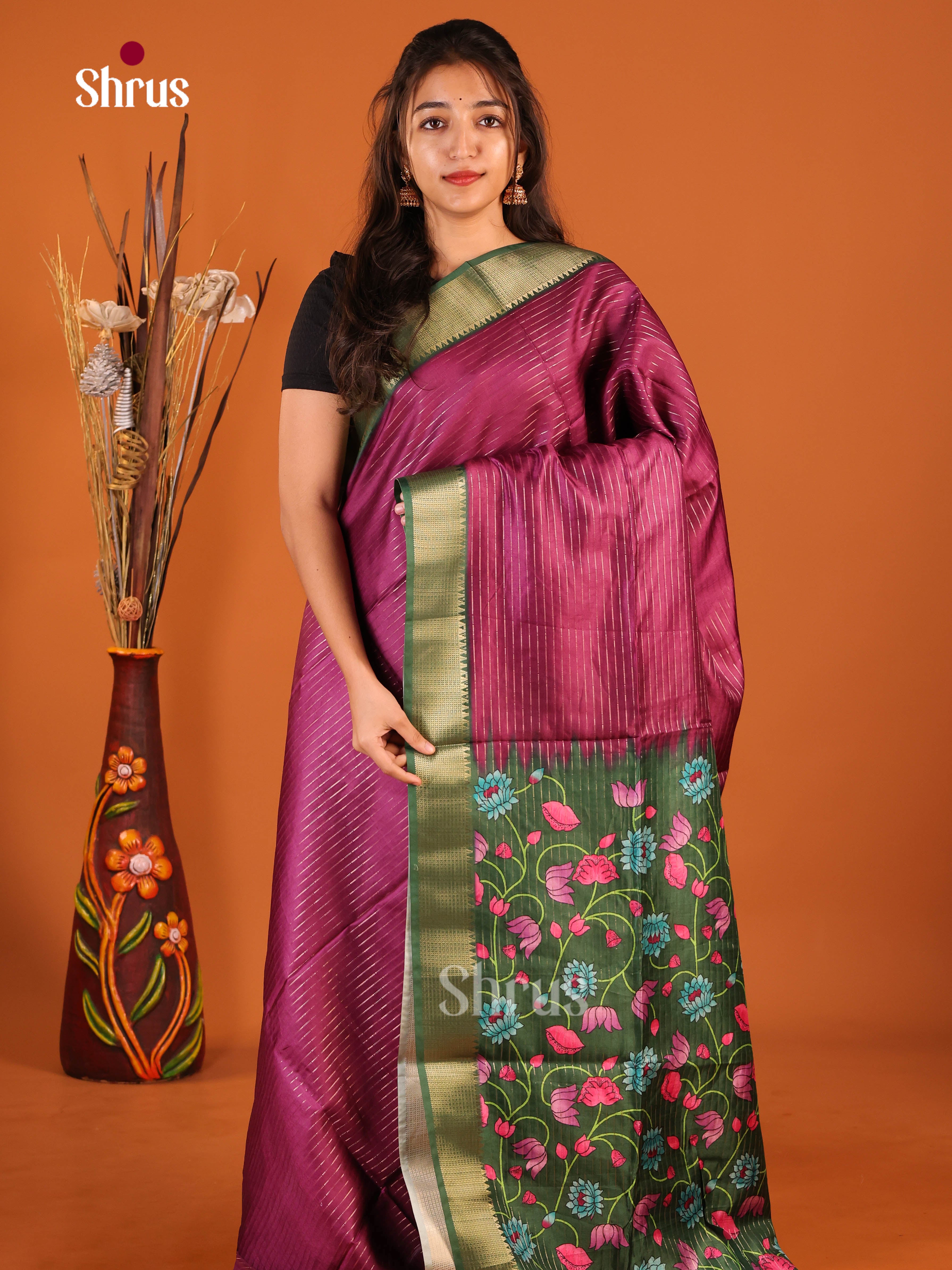 Purple & Green - Semi Dola silk Saree