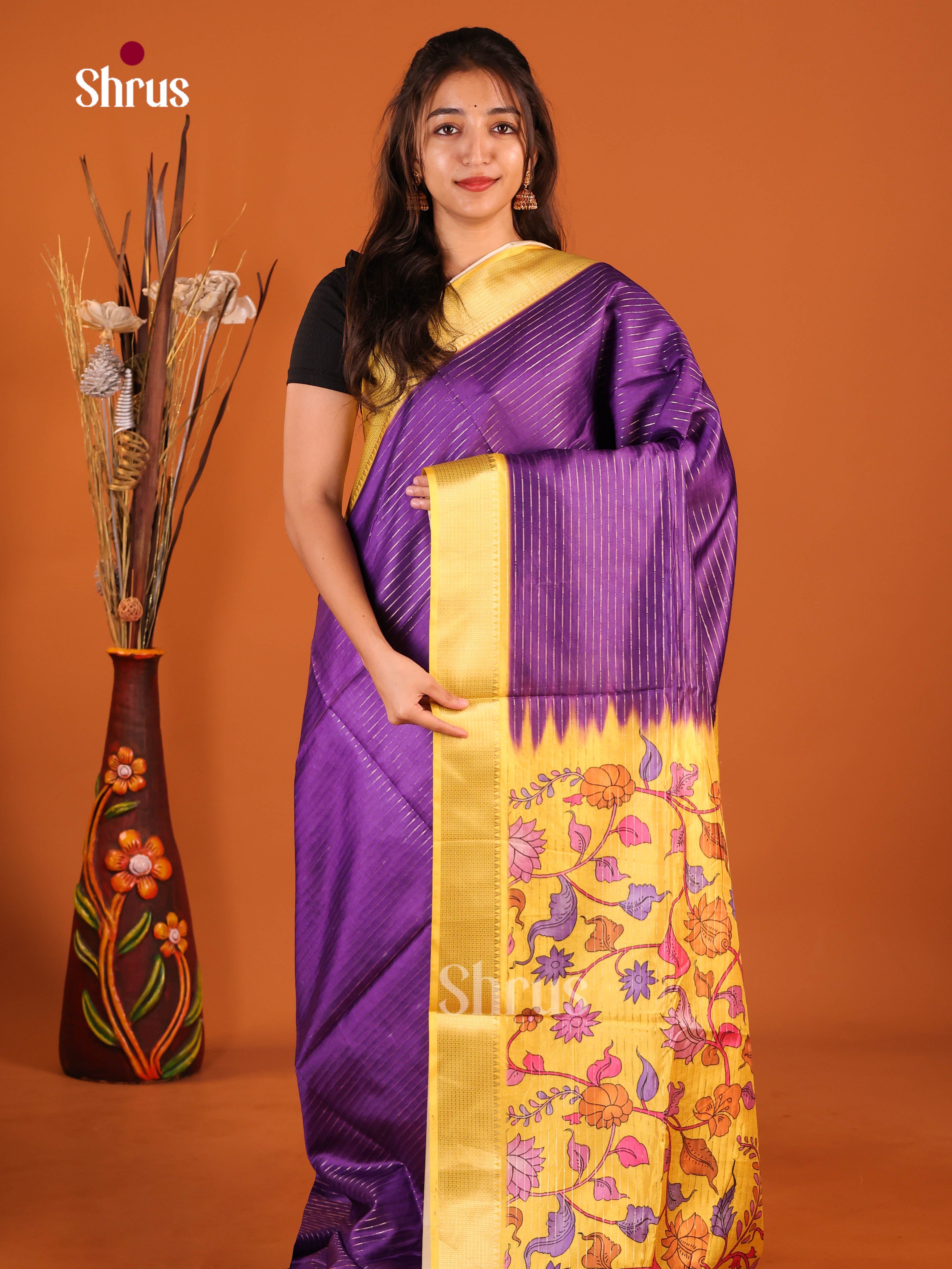 Violet & Yellow - Semi Dola silk Saree