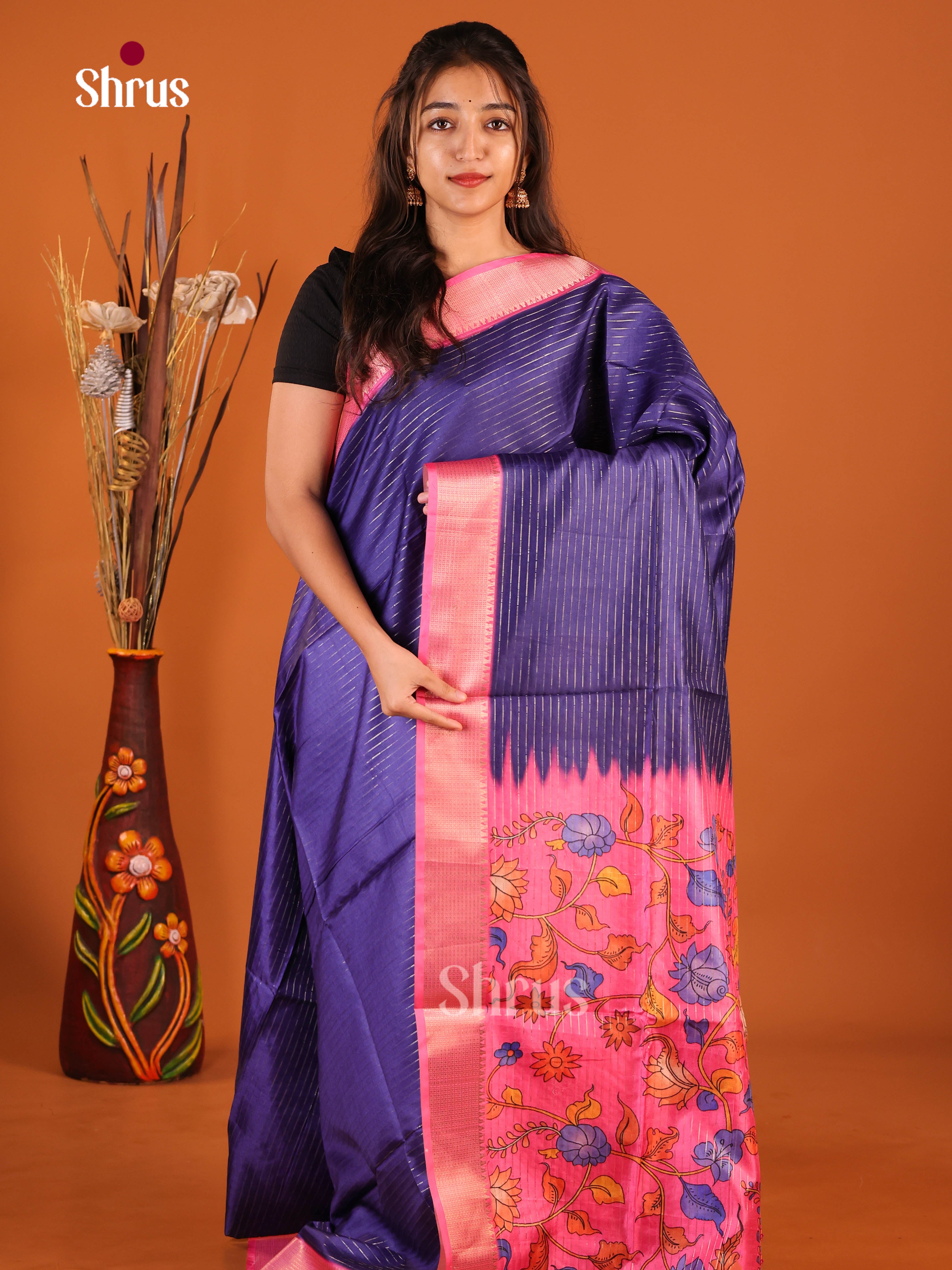 Blue & Pink - Semi Dola silk Saree