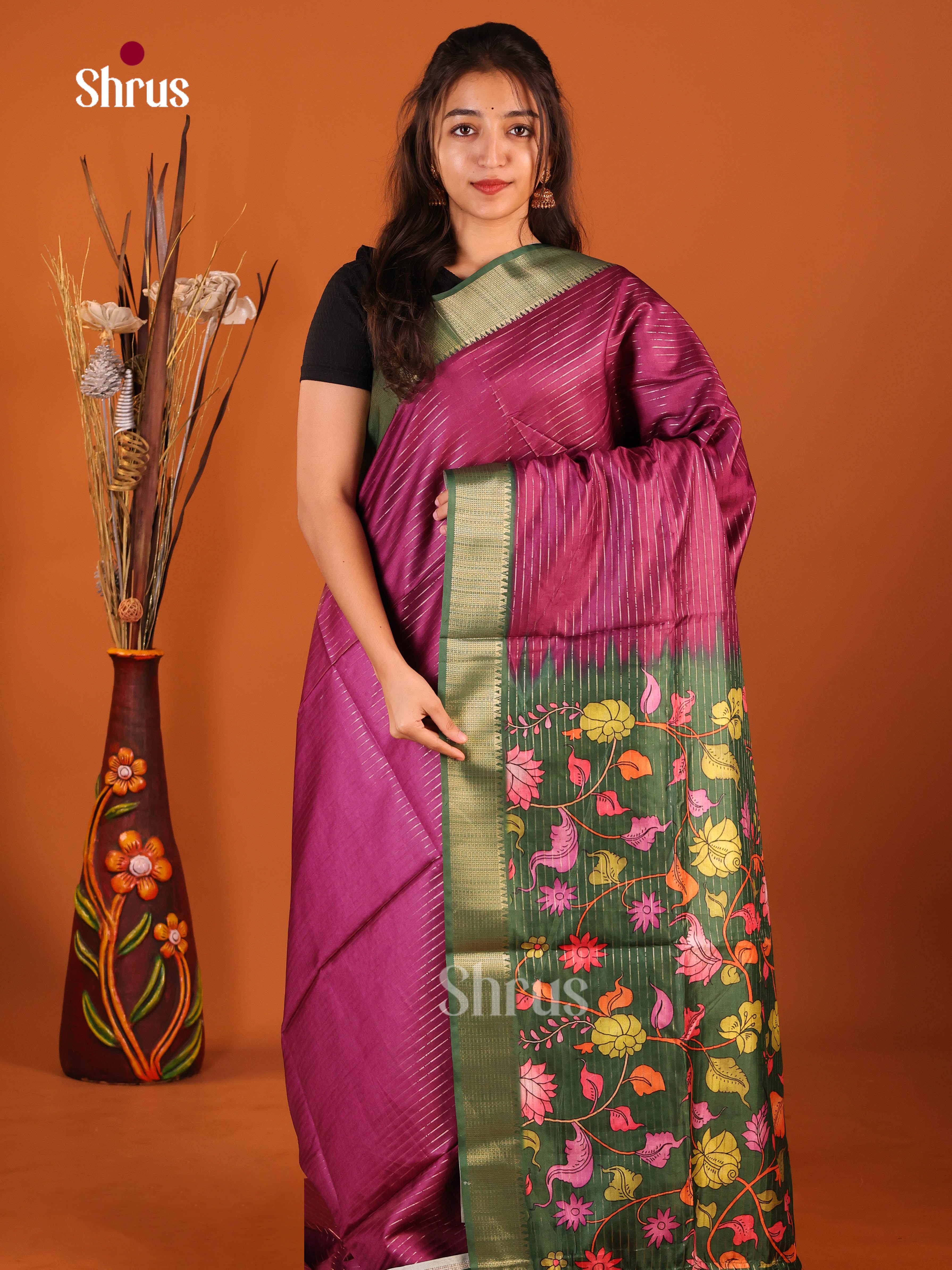 Purple & Green - Semi Dola silk Saree