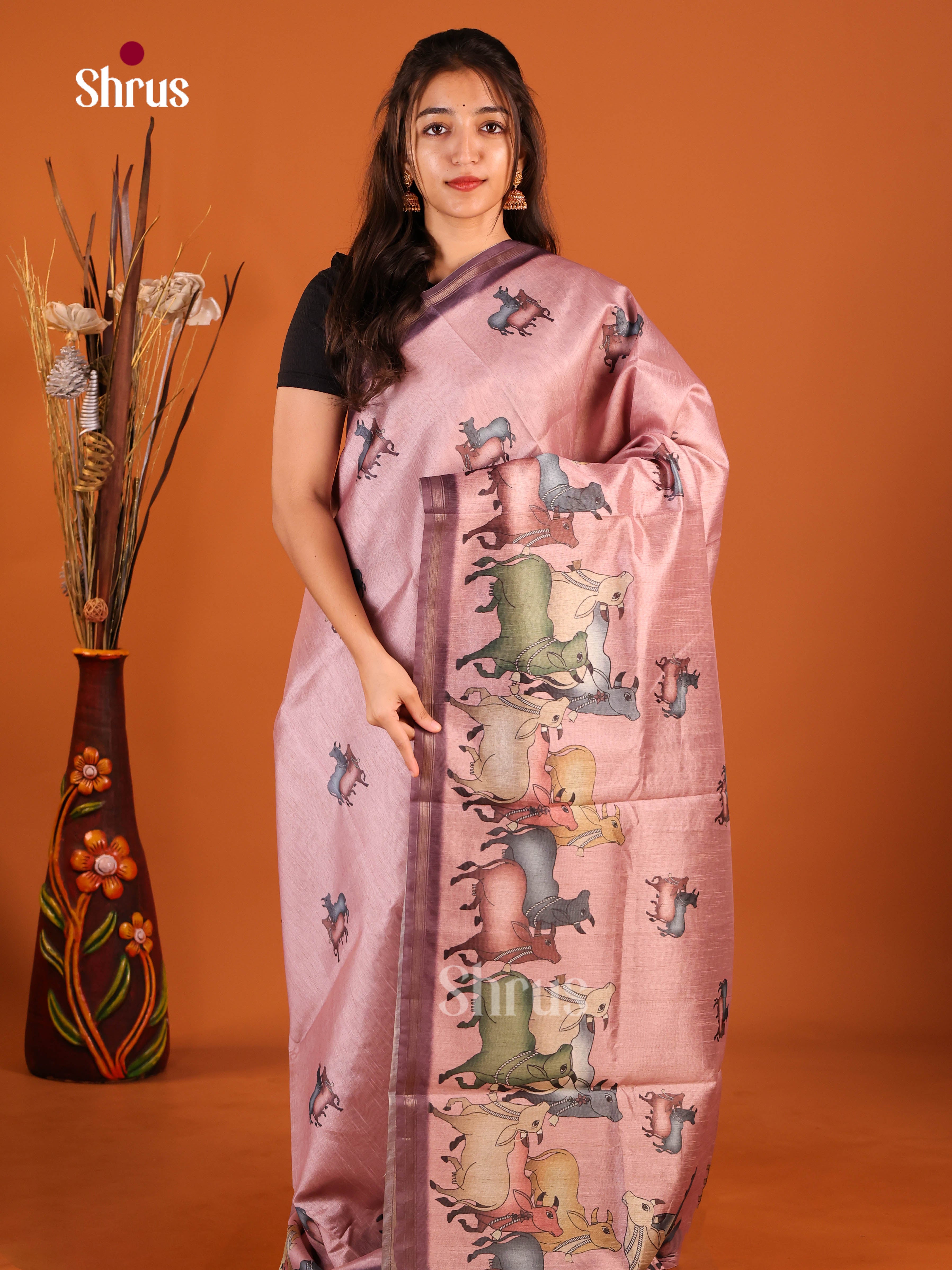 Onion pink & Purple - Semi Chanderi Saree