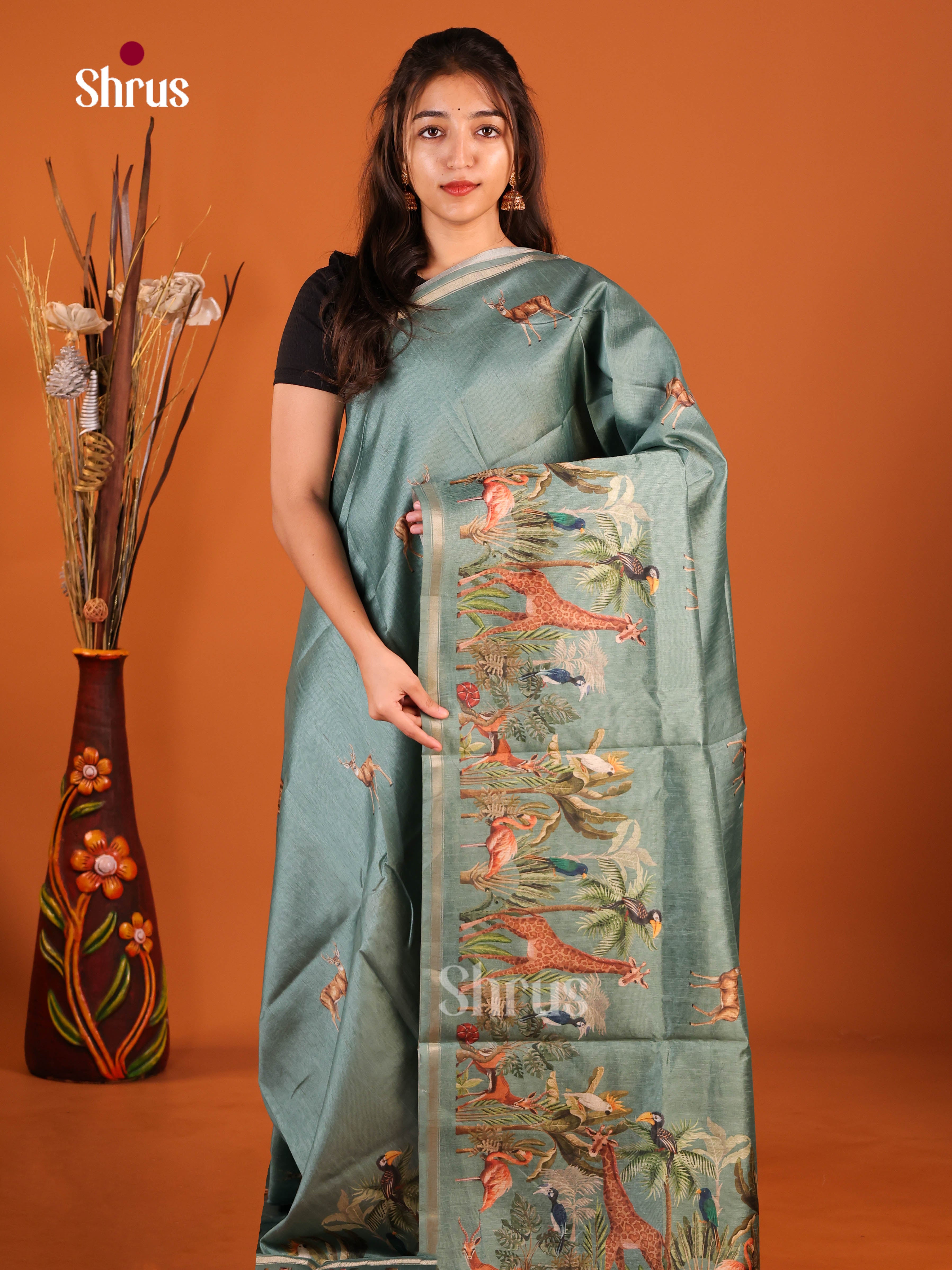 DIS29066 - Semi Chanderi Saree - Shop on Shrus.com