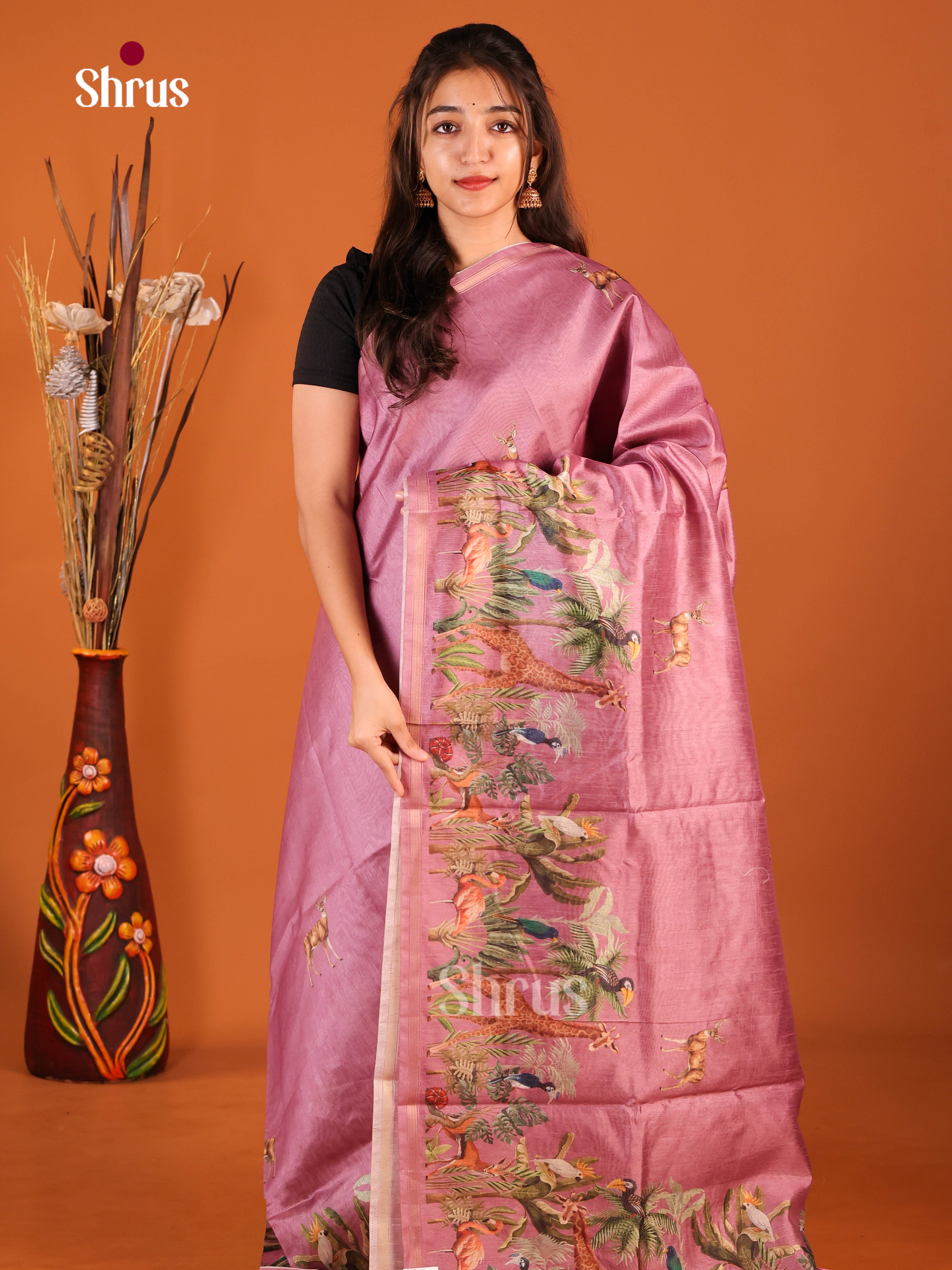 Onion Pink - Semi Chanderi Saree - Shop on Shrus.com
