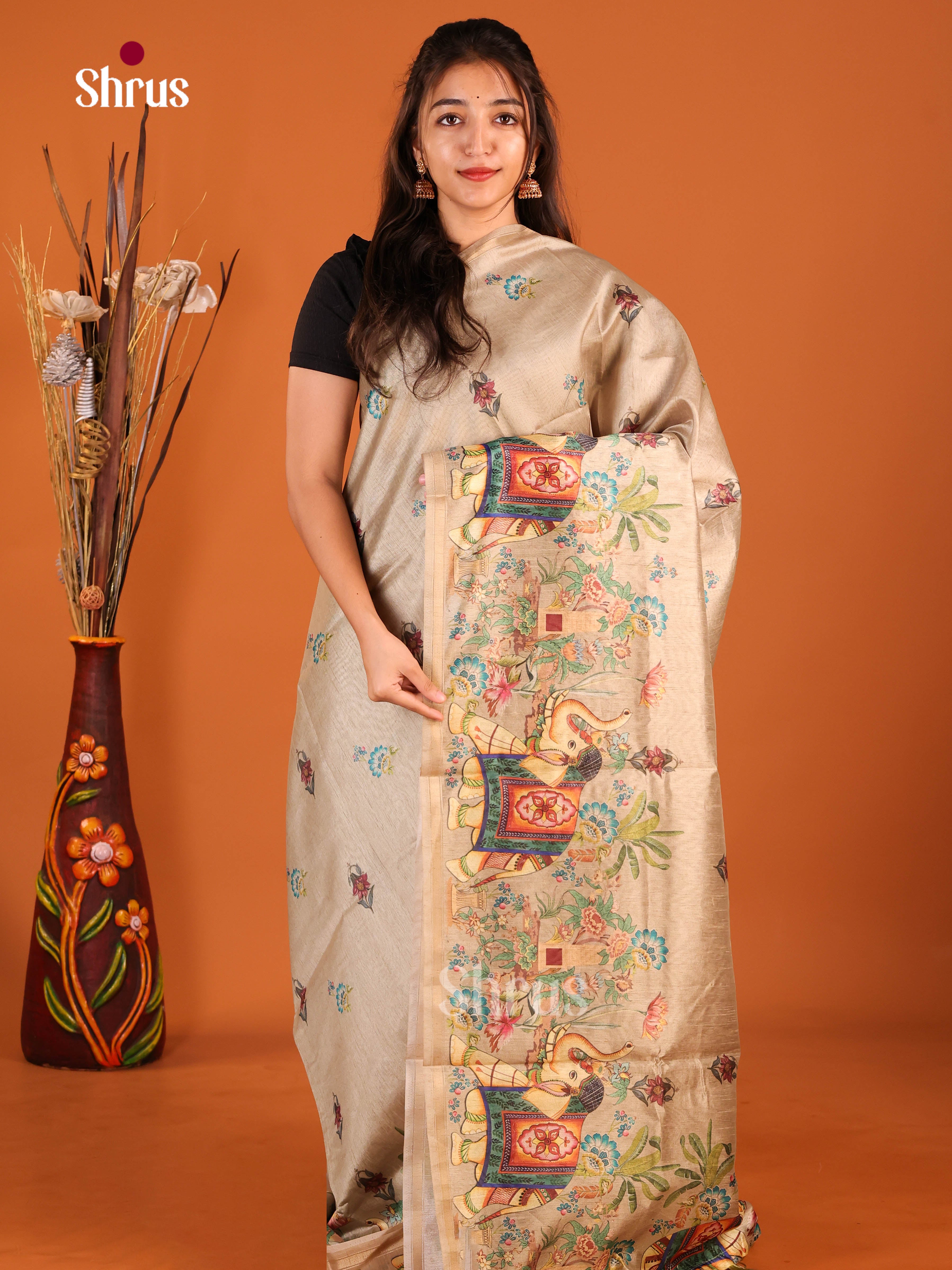 DIS29116 - Semi Chanderi Saree - Shop on Shrus.com