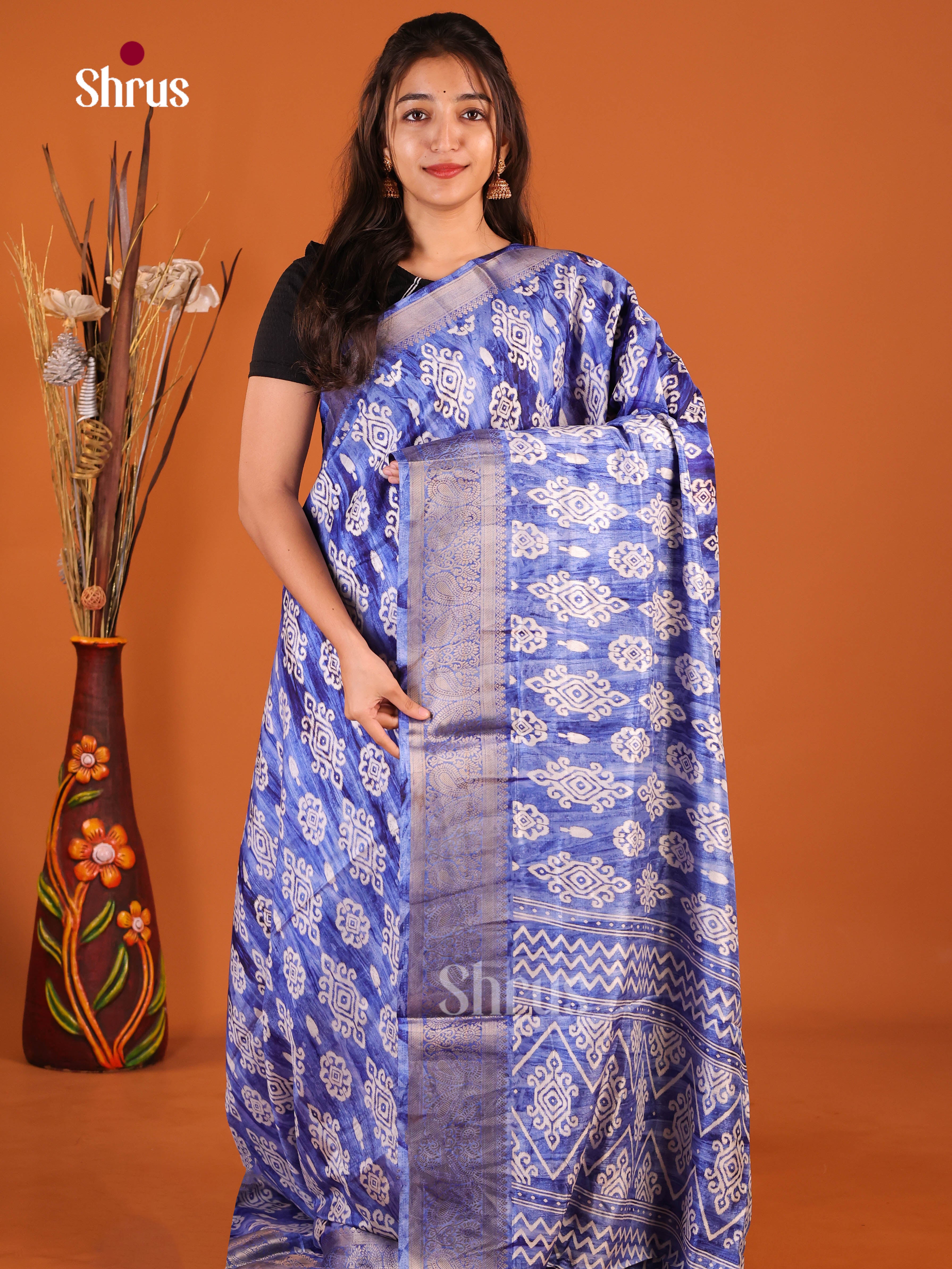 Blue - Semi Dola silk Saree