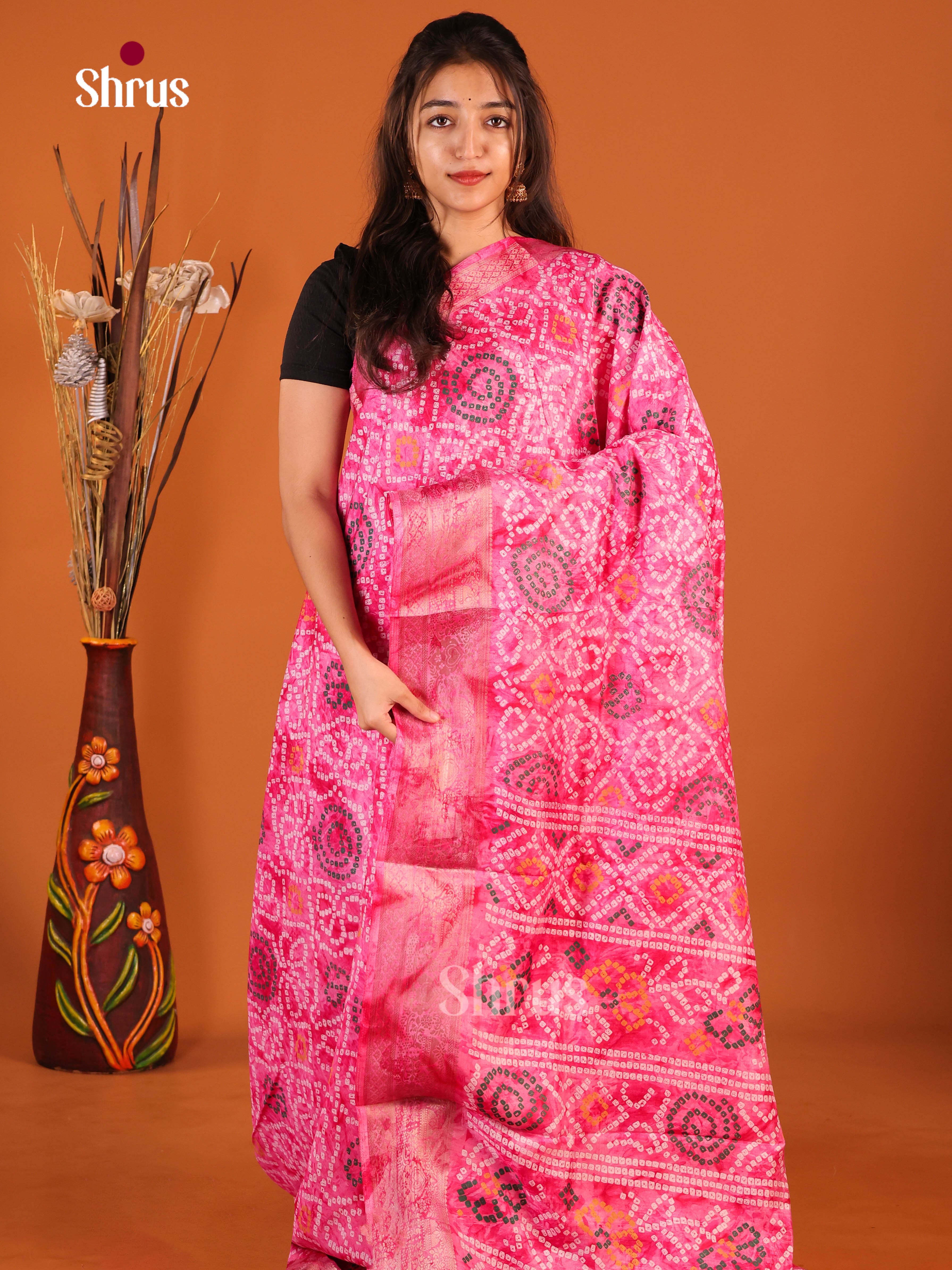 Pink - Semi Dola silk Saree
