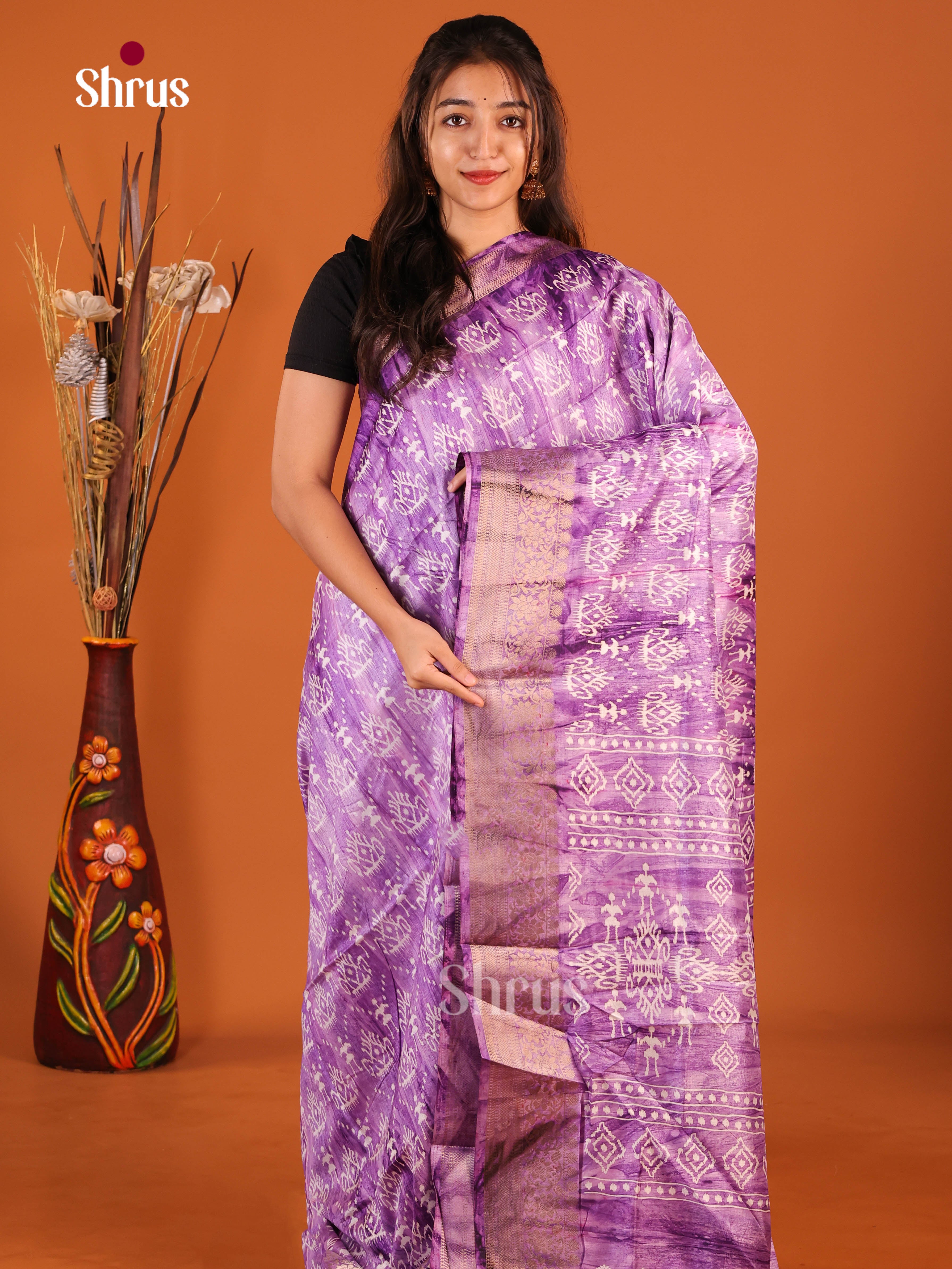 Purple - Semi Dola silk Saree