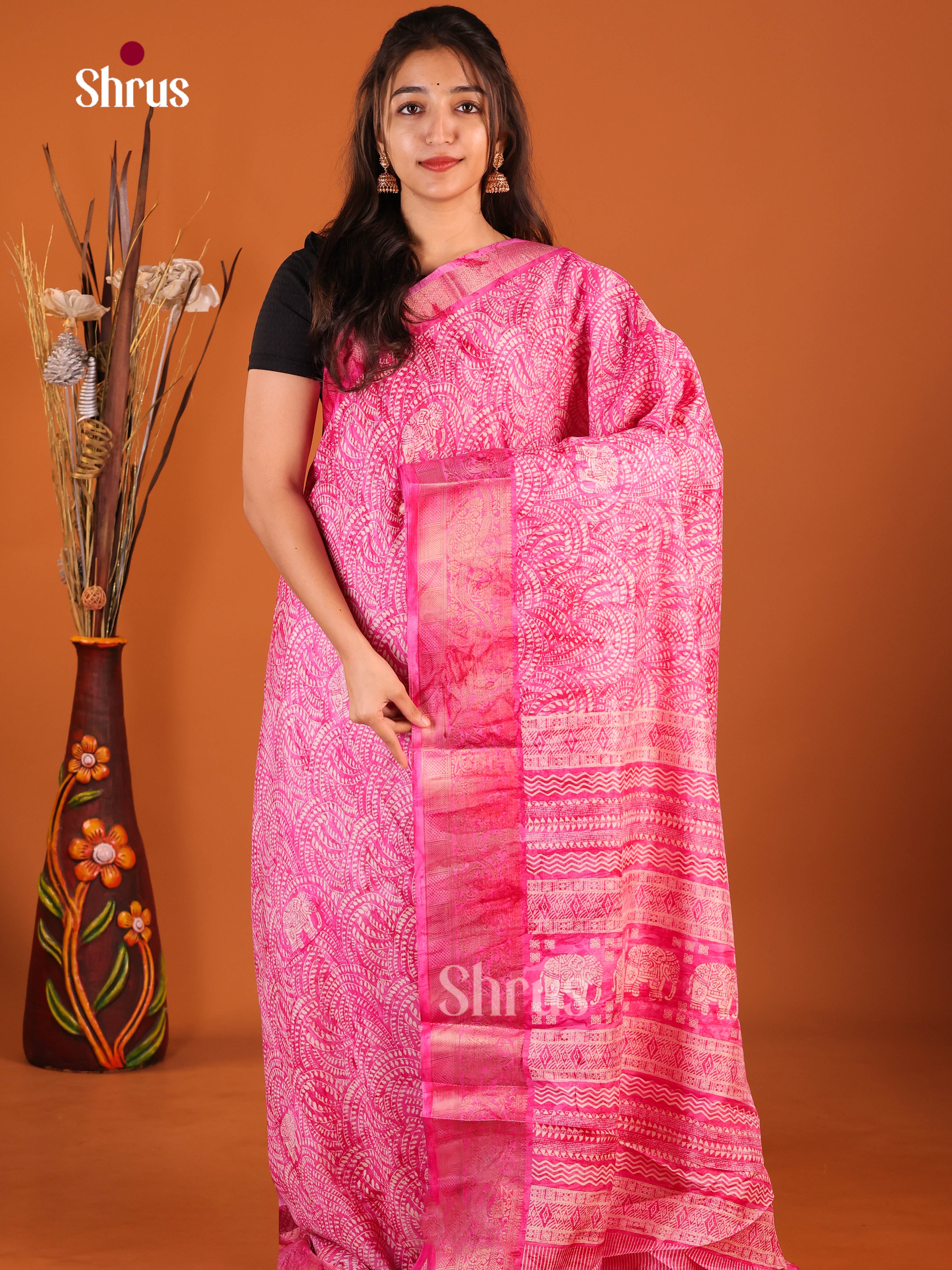 Pink - Semi Dola silk Saree