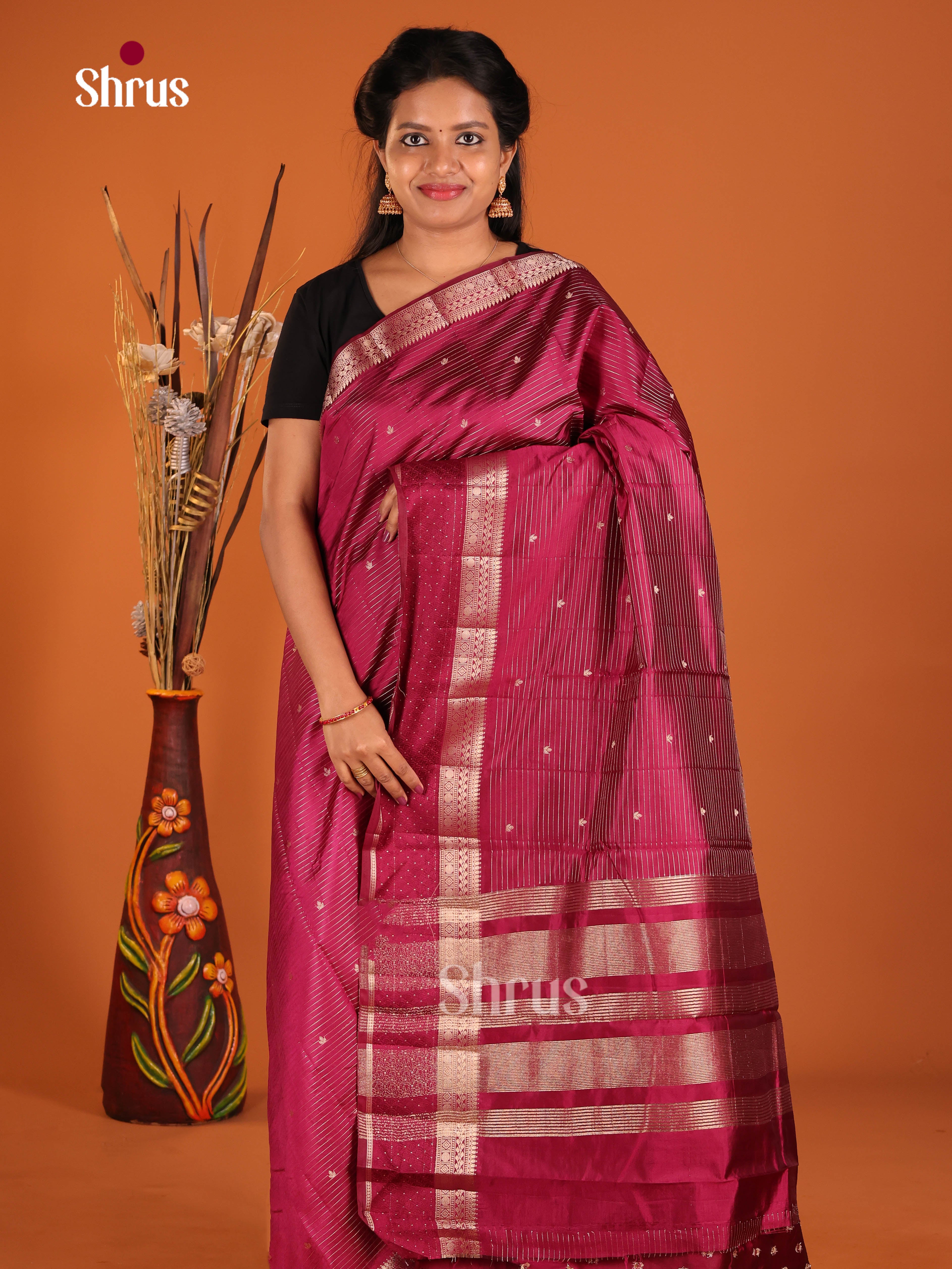 Maroon - Semi Rawsilk Saree