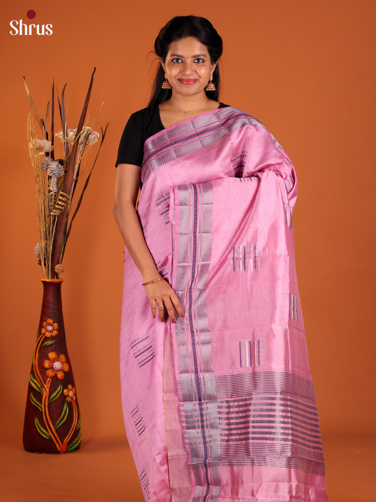 Pink - Semi Rawsilk Saree