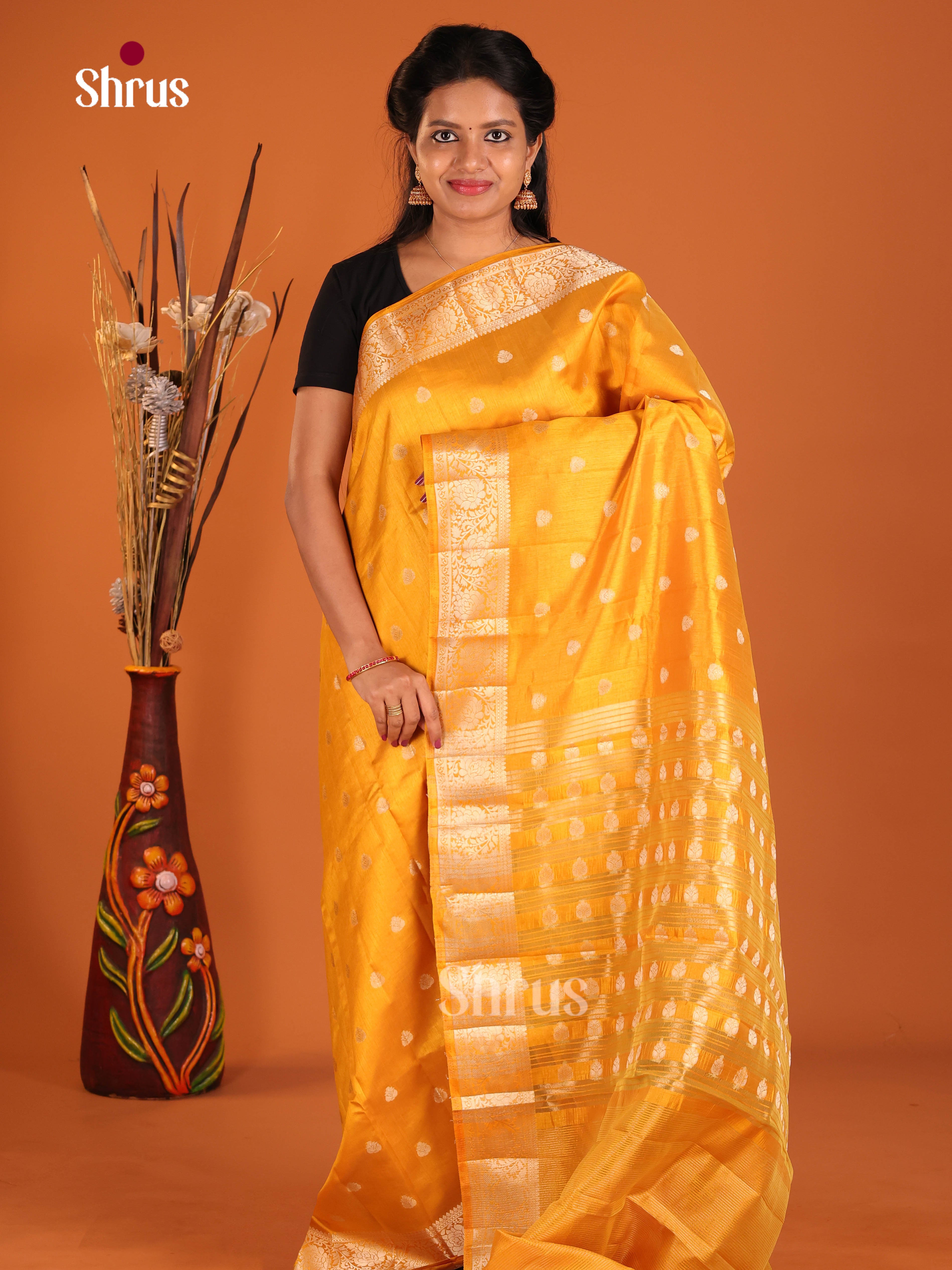 Mango Yellow - Semi Rawsilk Saree