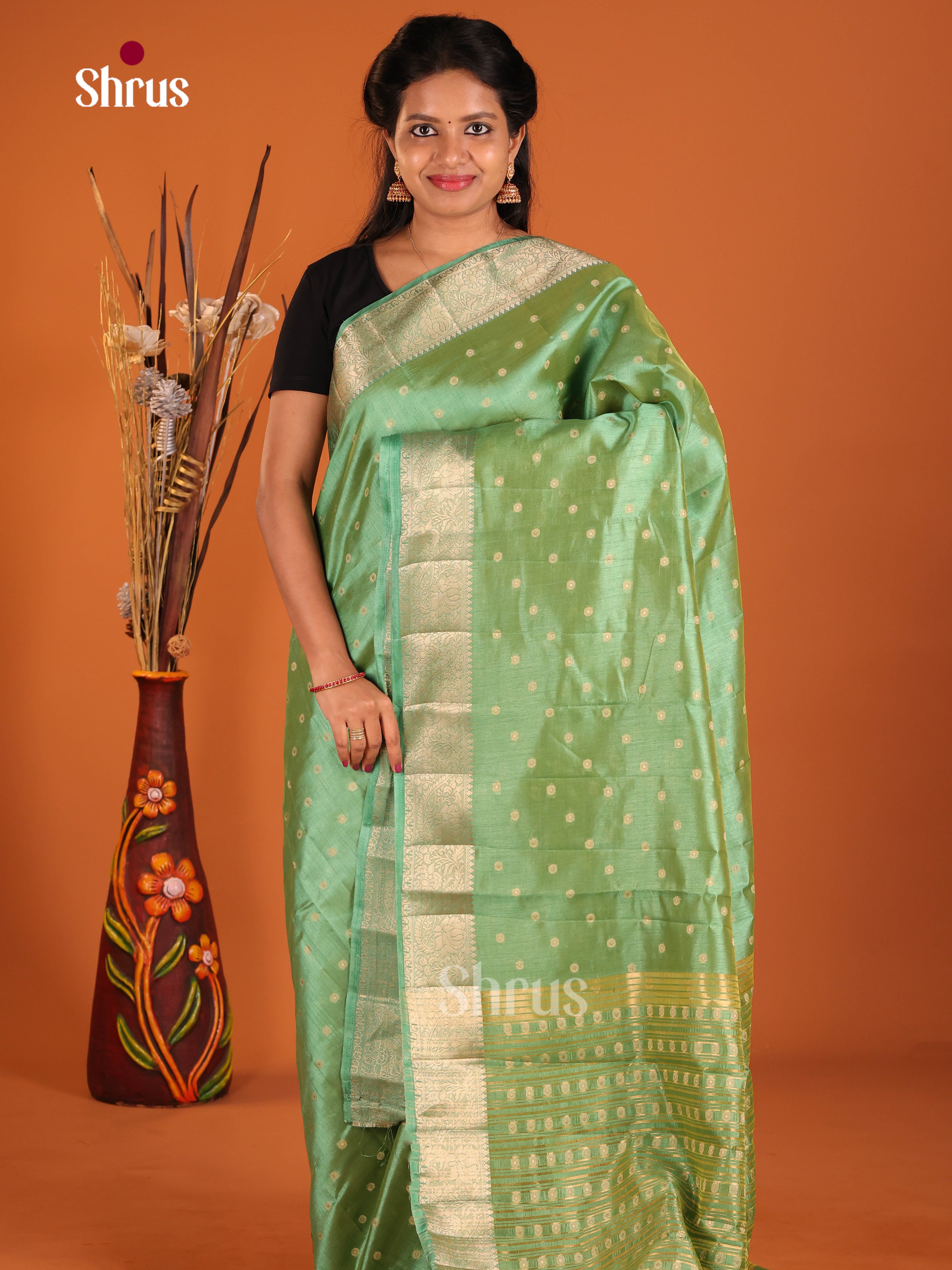 Green - Semi Rawsilk Saree