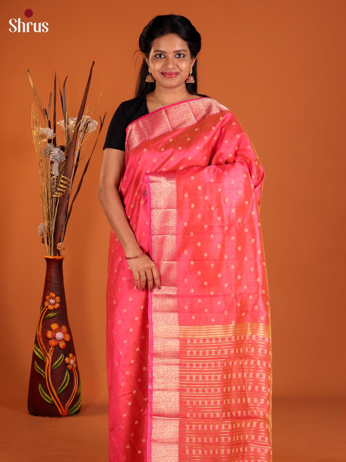 Pink - Semi Rawsilk Saree