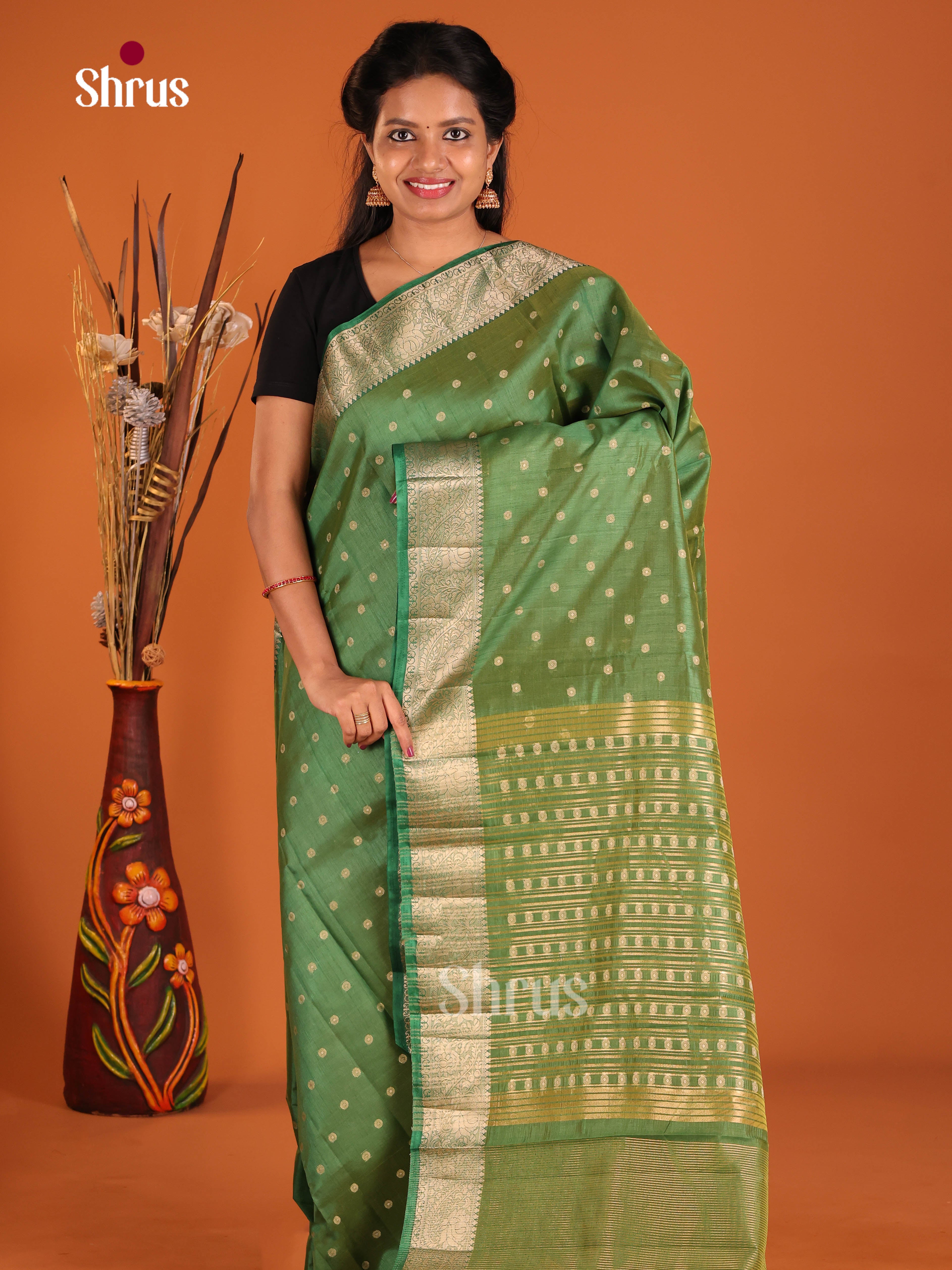 Green - Semi Rawsilk Saree