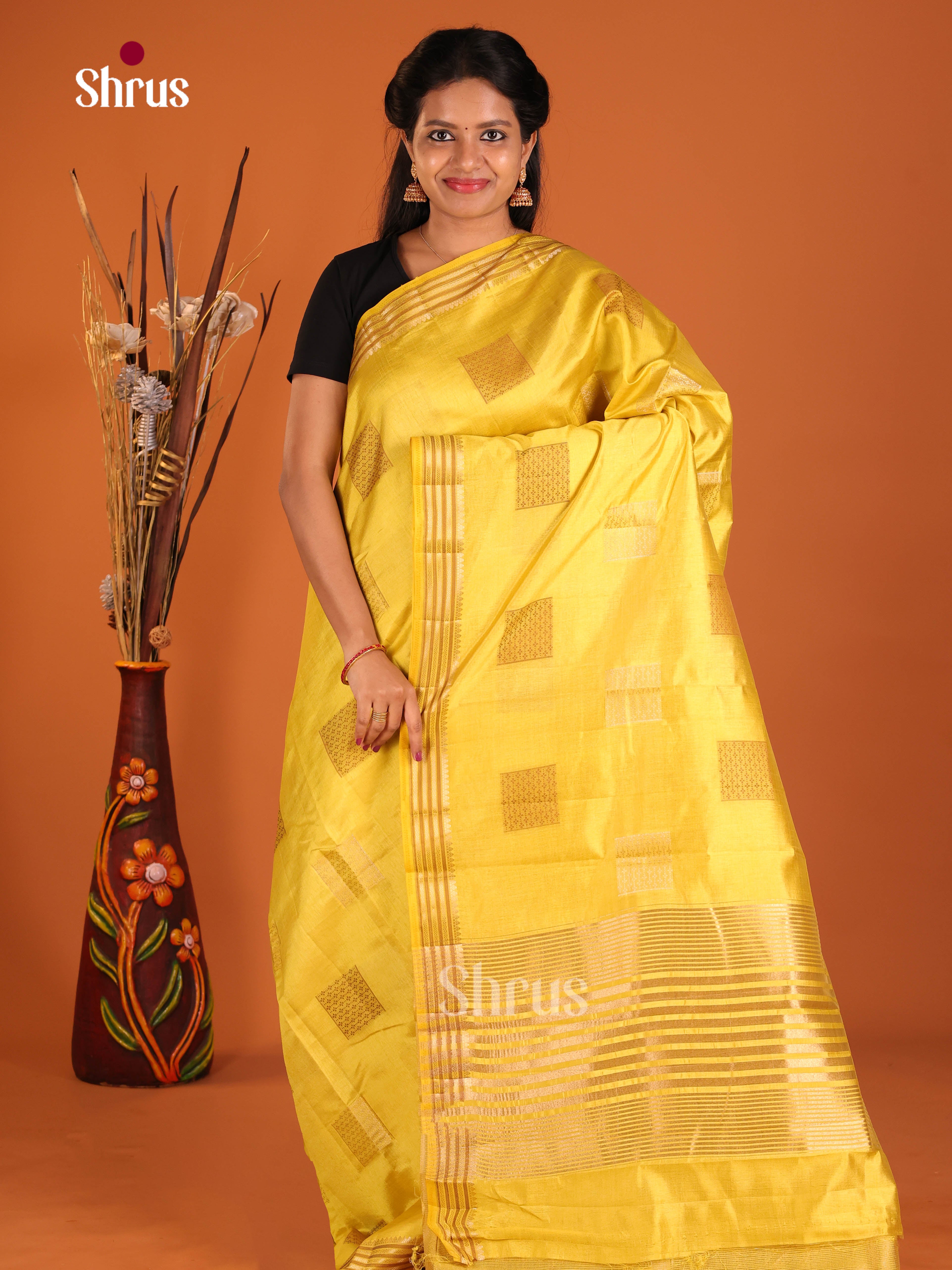 Yellow - Semi Rawsilk Saree