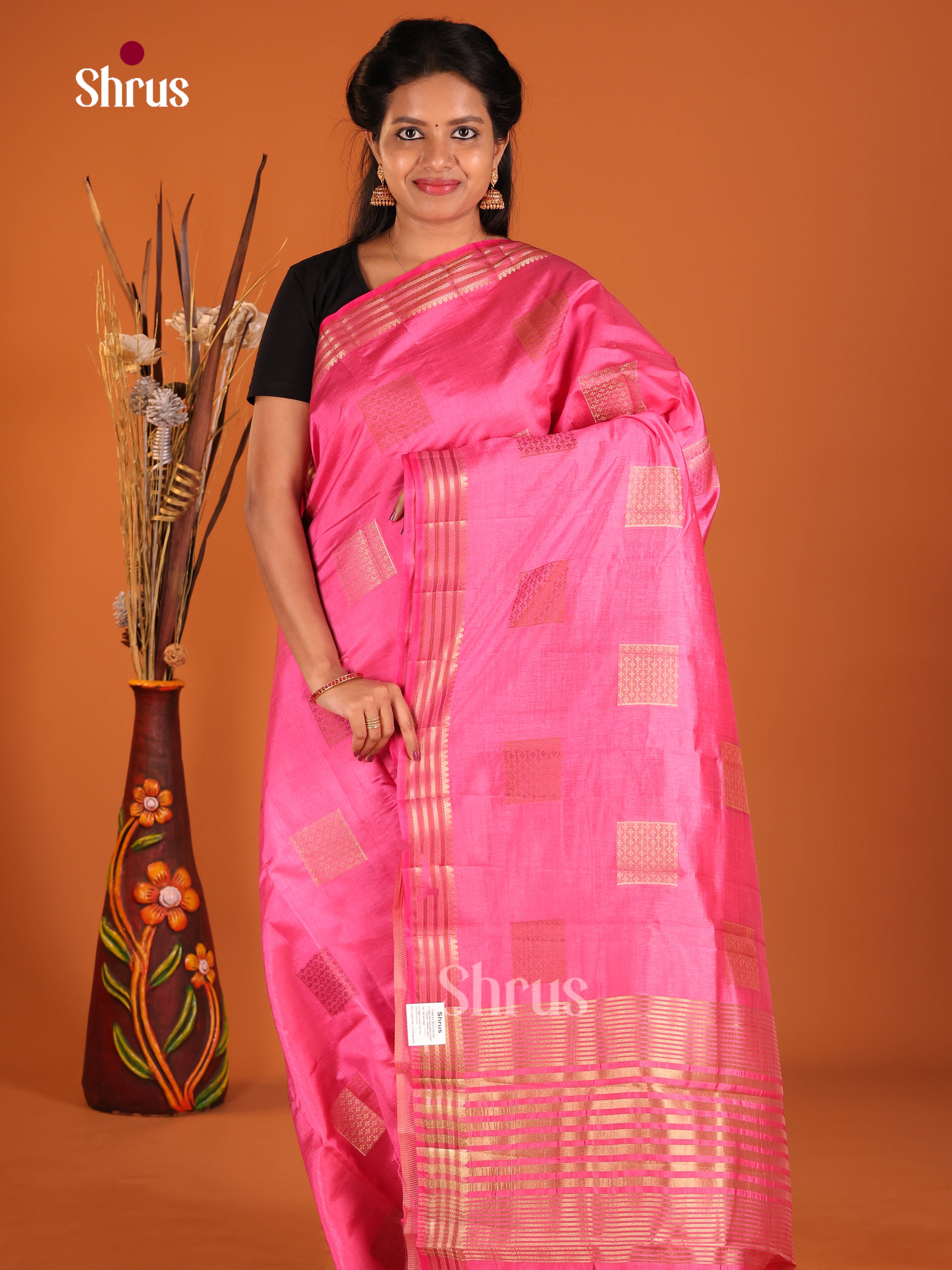 Pink - Semi Rawsilk Saree