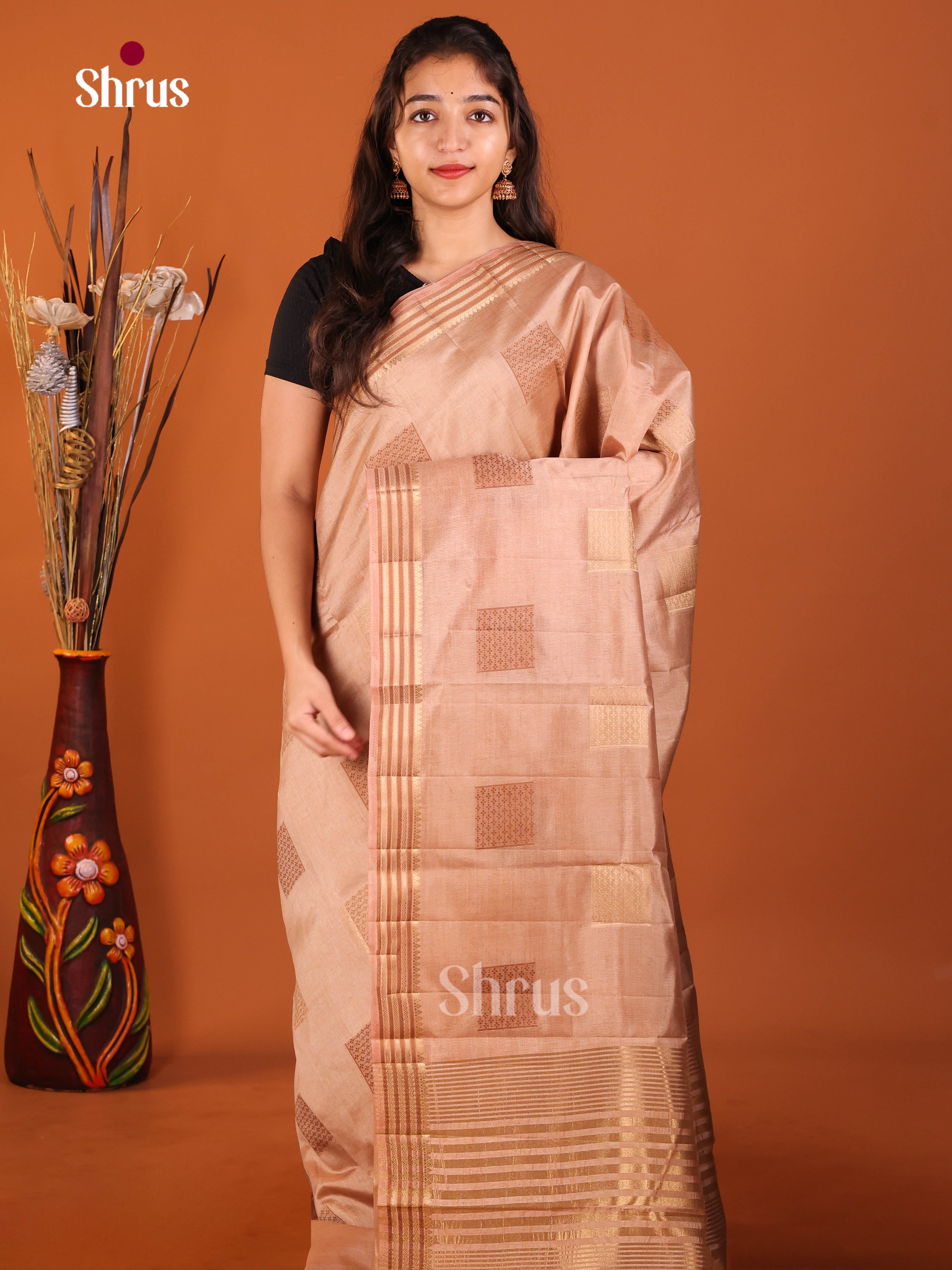 Dusty Brown - Semi Rawsilk Saree