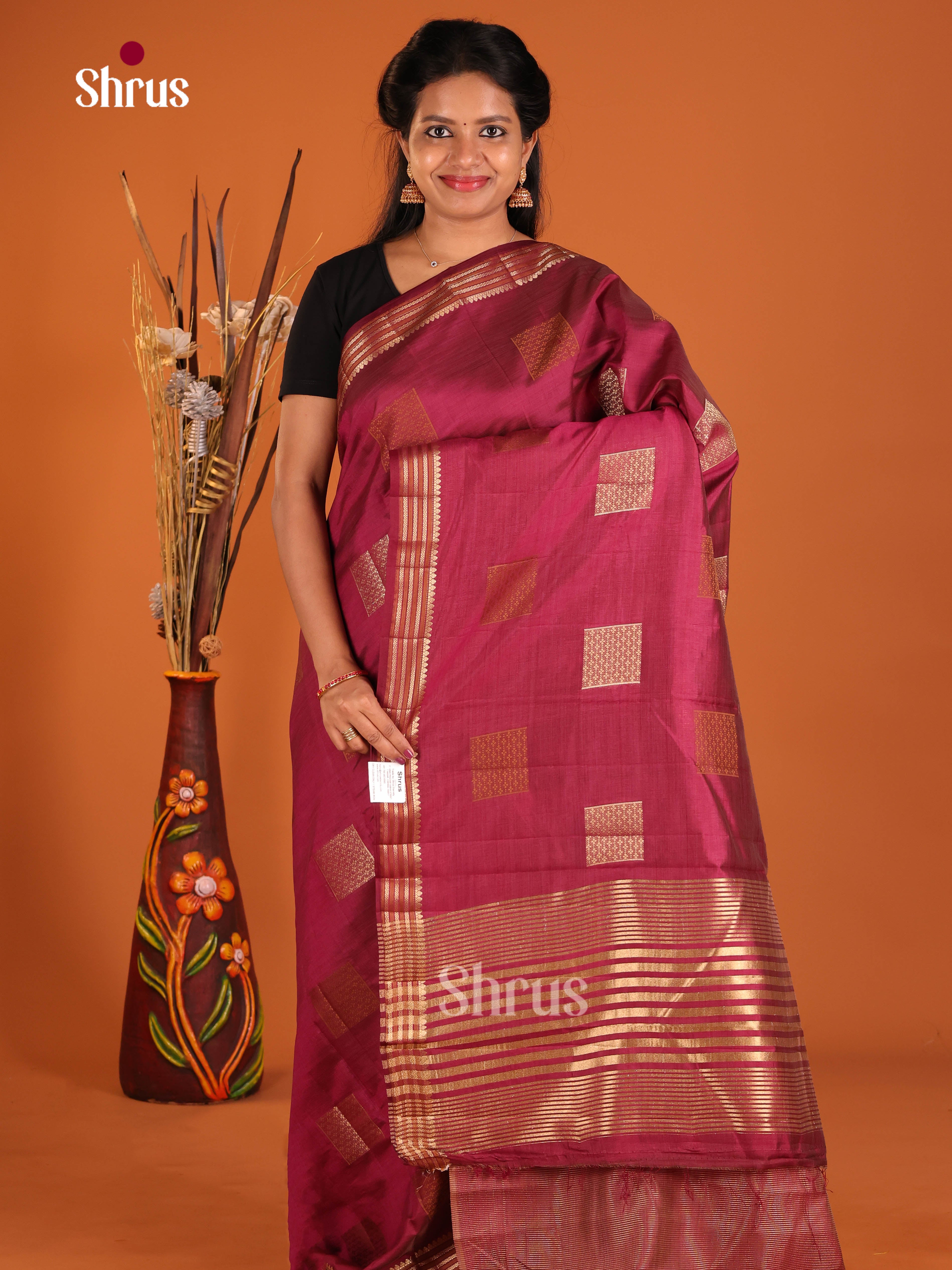 Maroon - Semi Rawsilk Saree