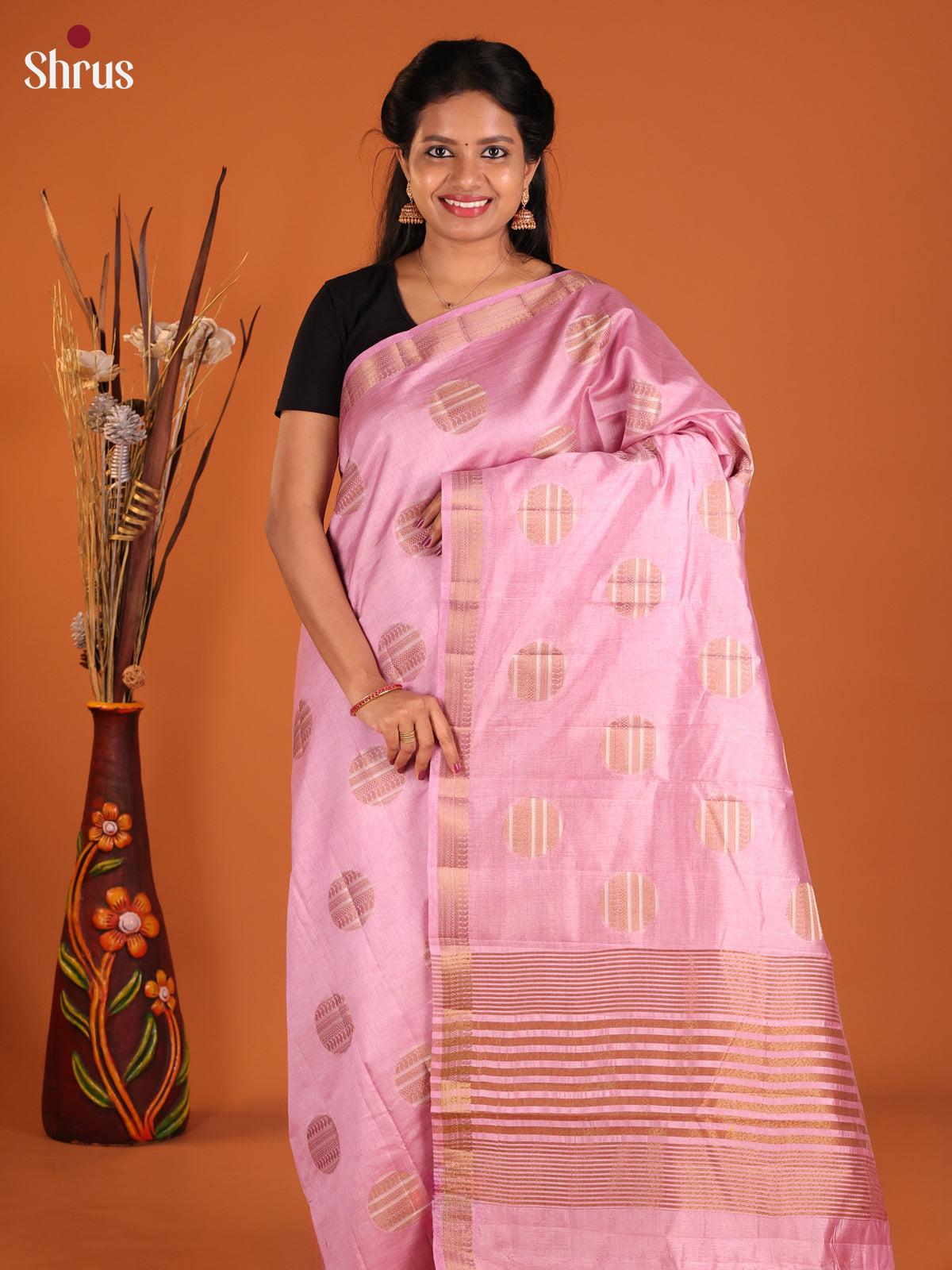Pink - Semi Rawsilk Saree