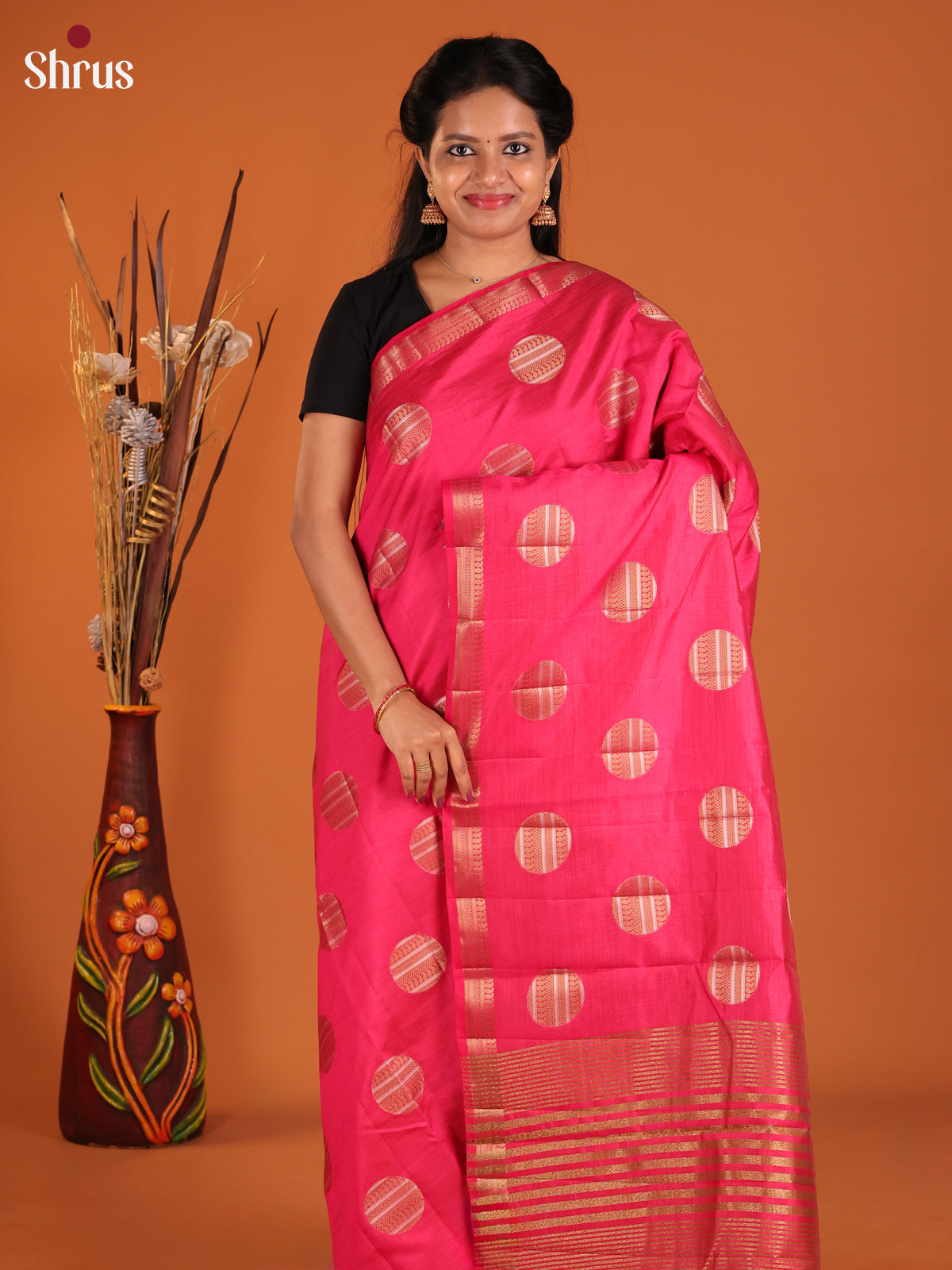 Pink - Semi Rawsilk Saree